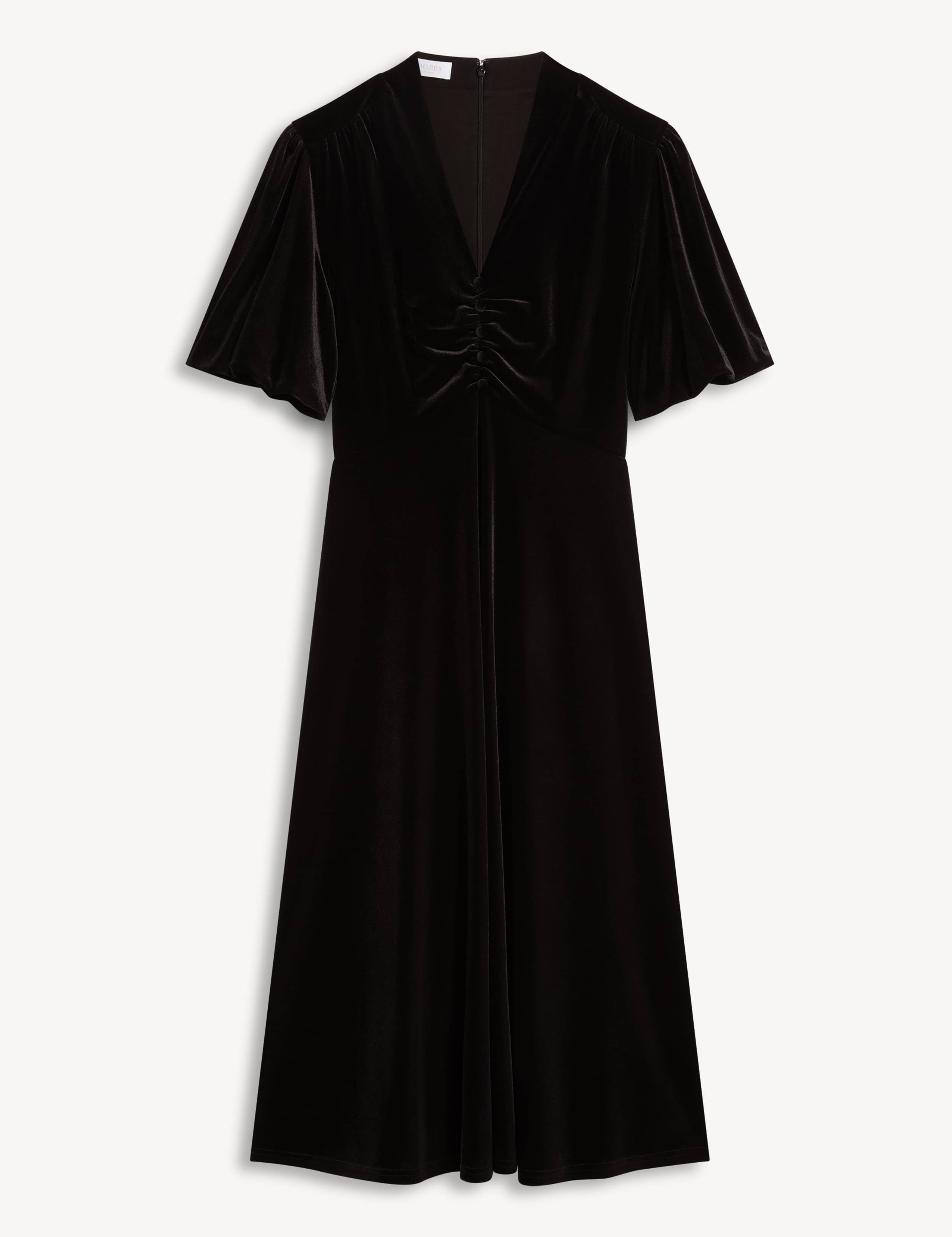 Velvet Puff Sleeve V Neck Knee Length Dress 2 of 6