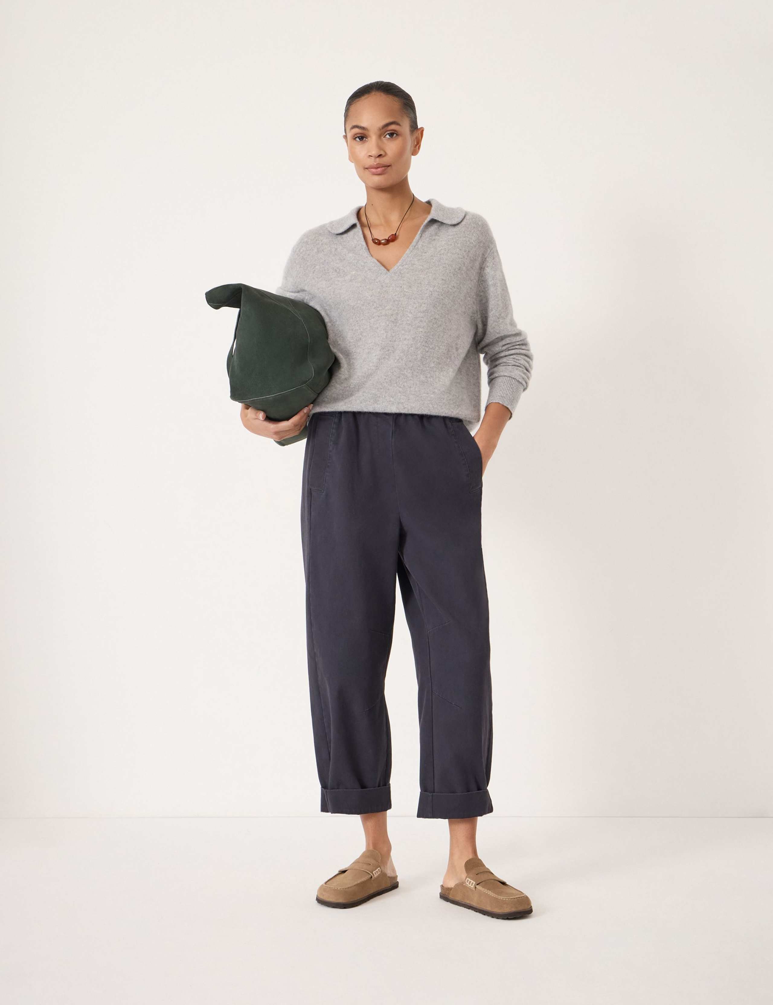 Pure Cotton Barrel Leg Cropped Trousers 3 of 5