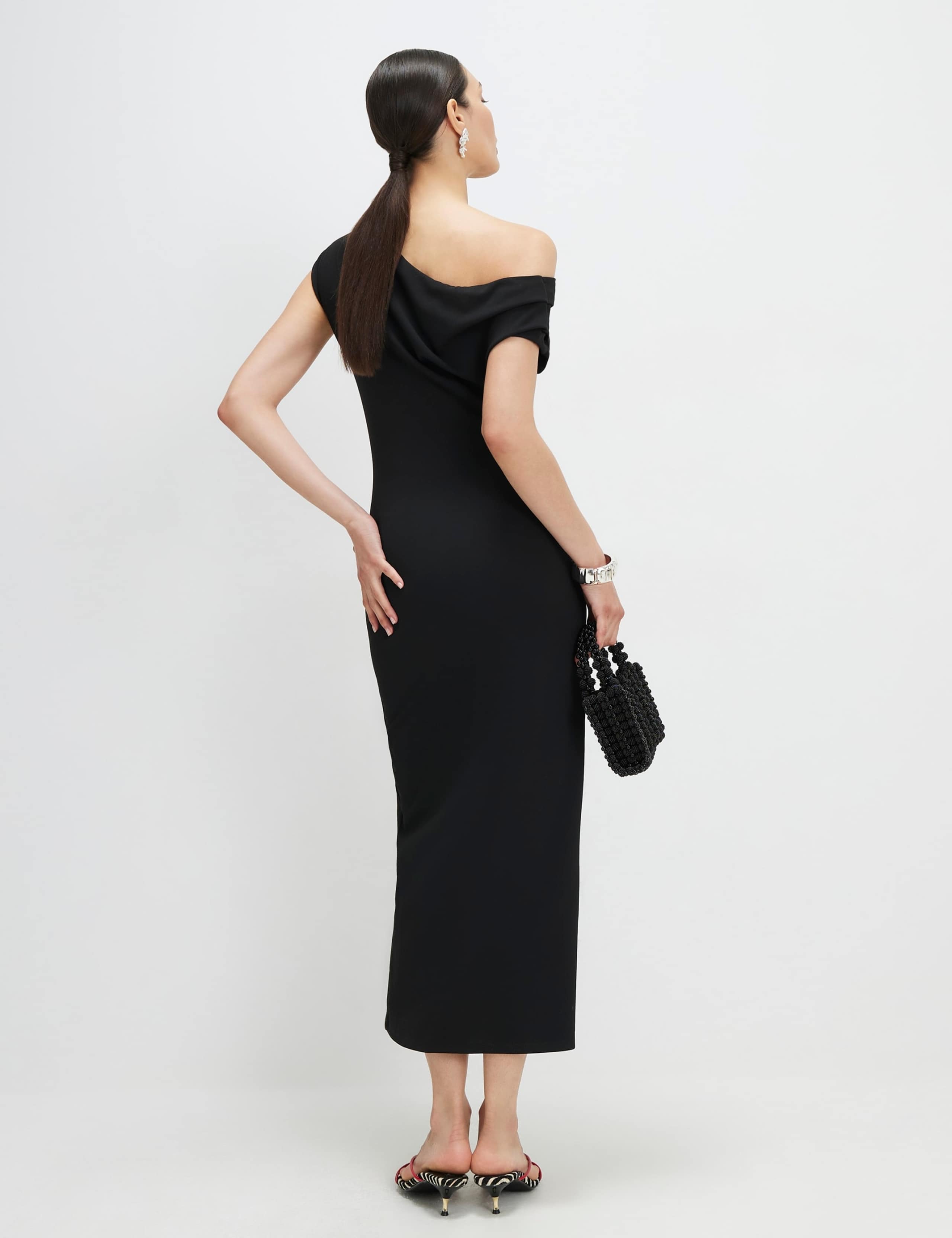 One Shoulder Draped Midi Bodycon Dress 3 of 4