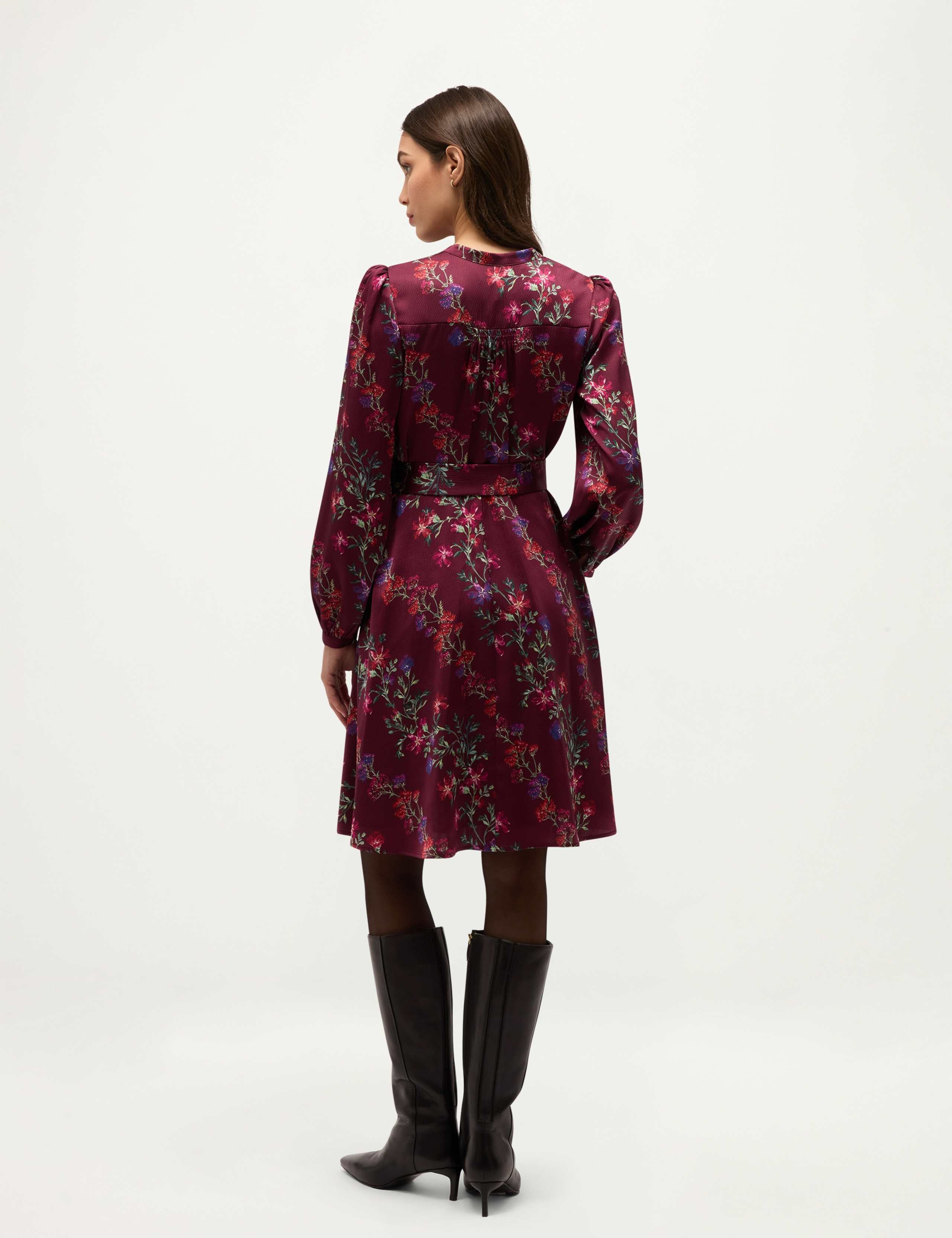 Satin Floral V Neck Tie Waist Mini Dress 3 of 6