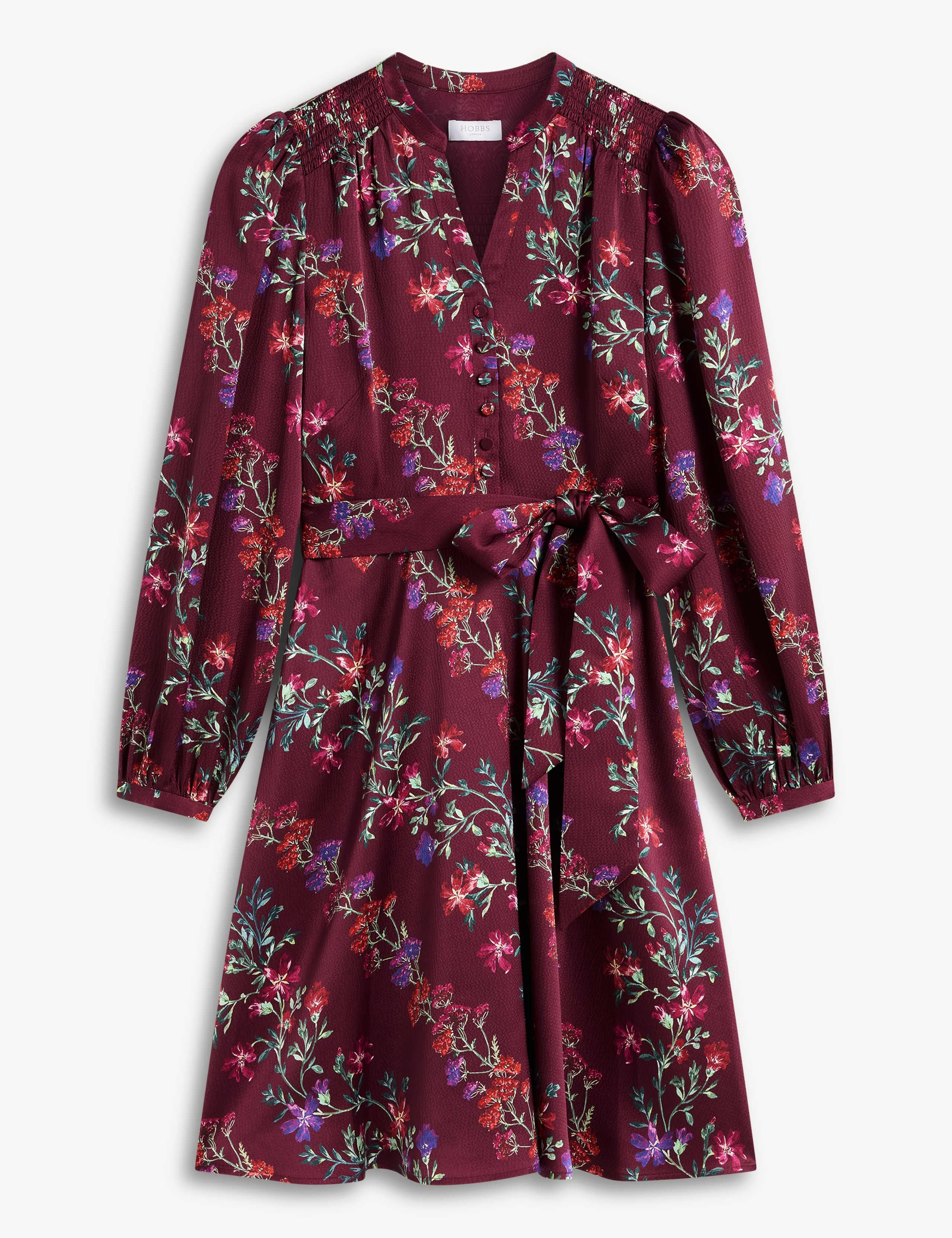 Satin Floral V Neck Tie Waist Mini Dress 2 of 6