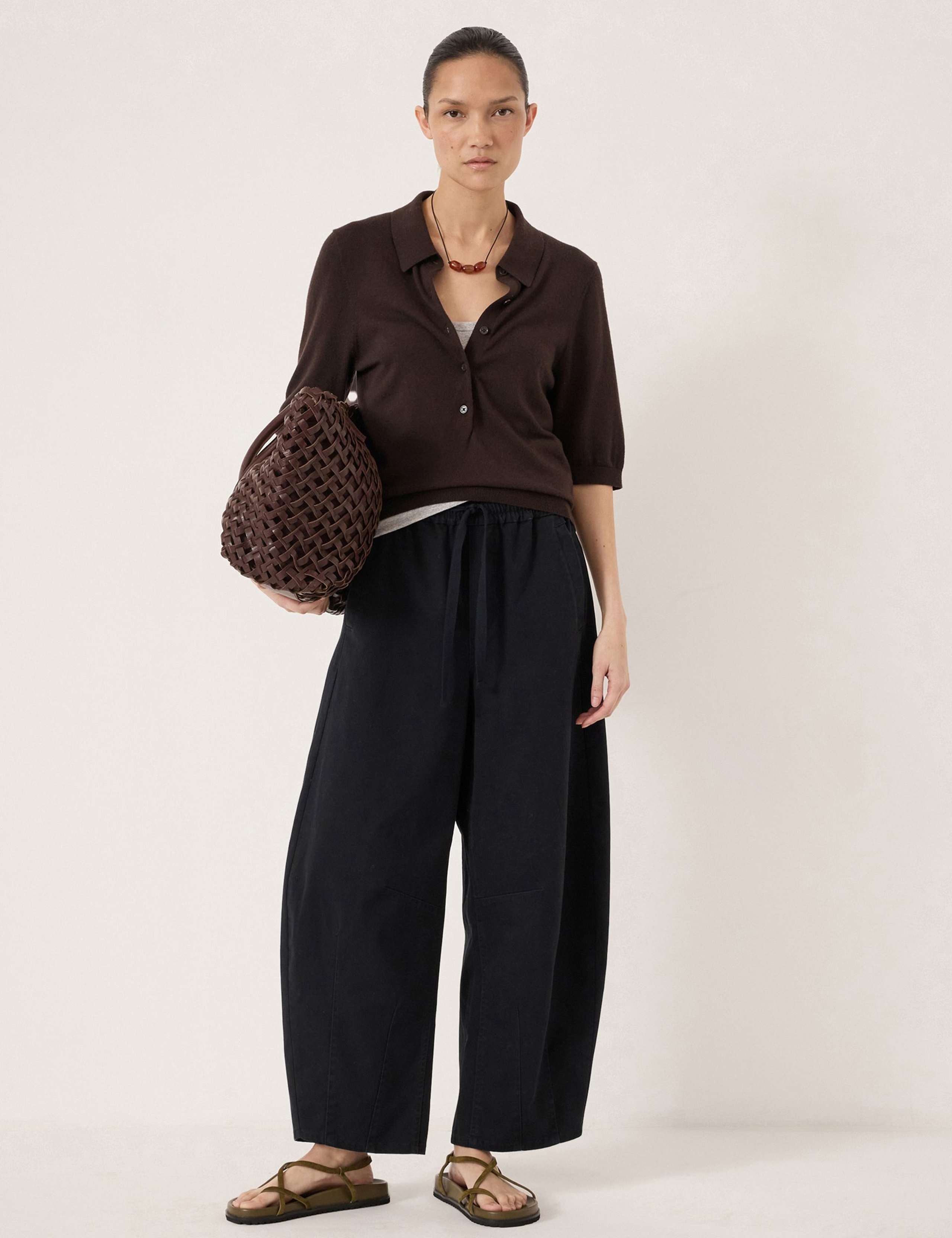 Pure Cotton Pull On Barrel Leg Trousers 3 of 5