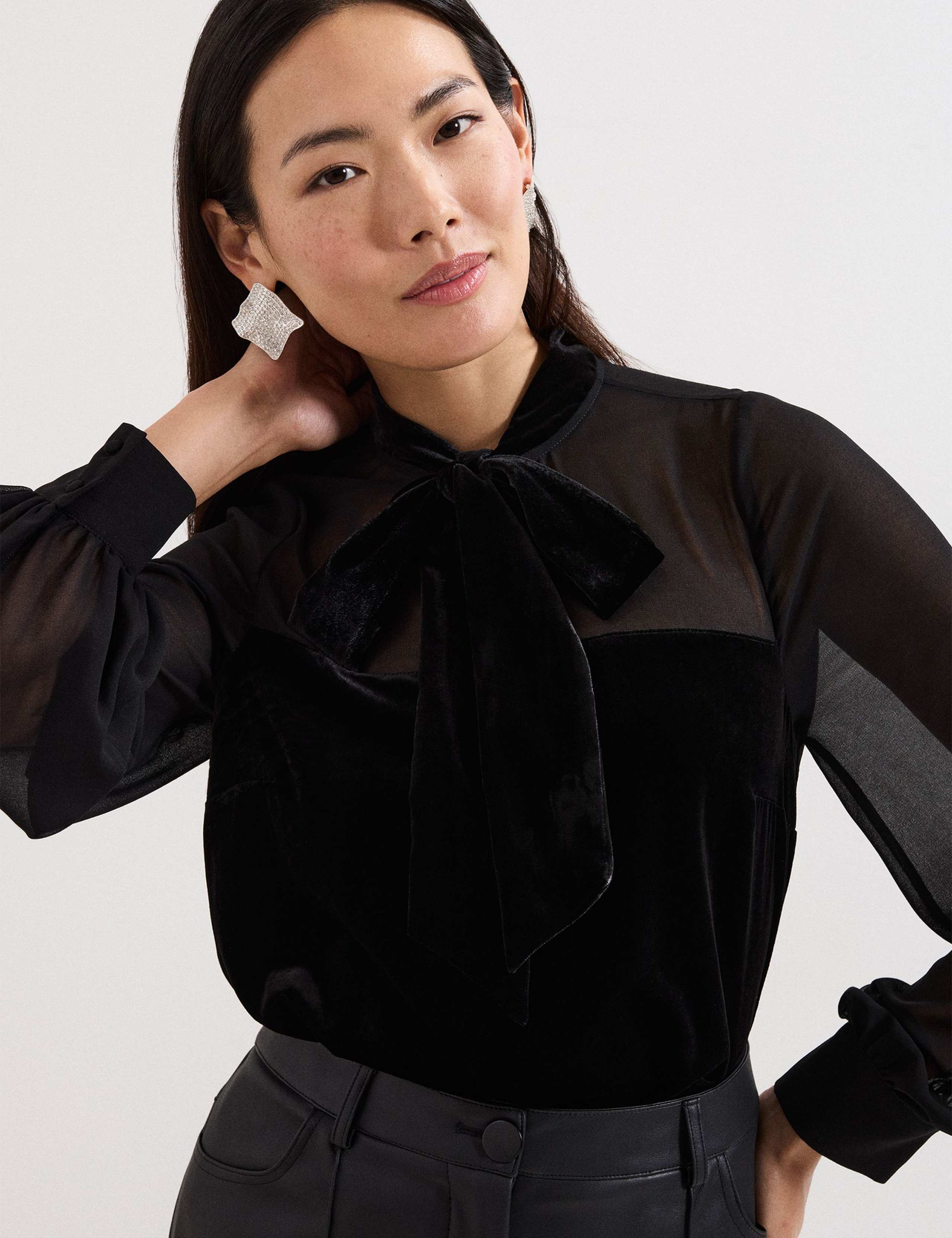 Velvet Tie Neck Blouse 5 of 6