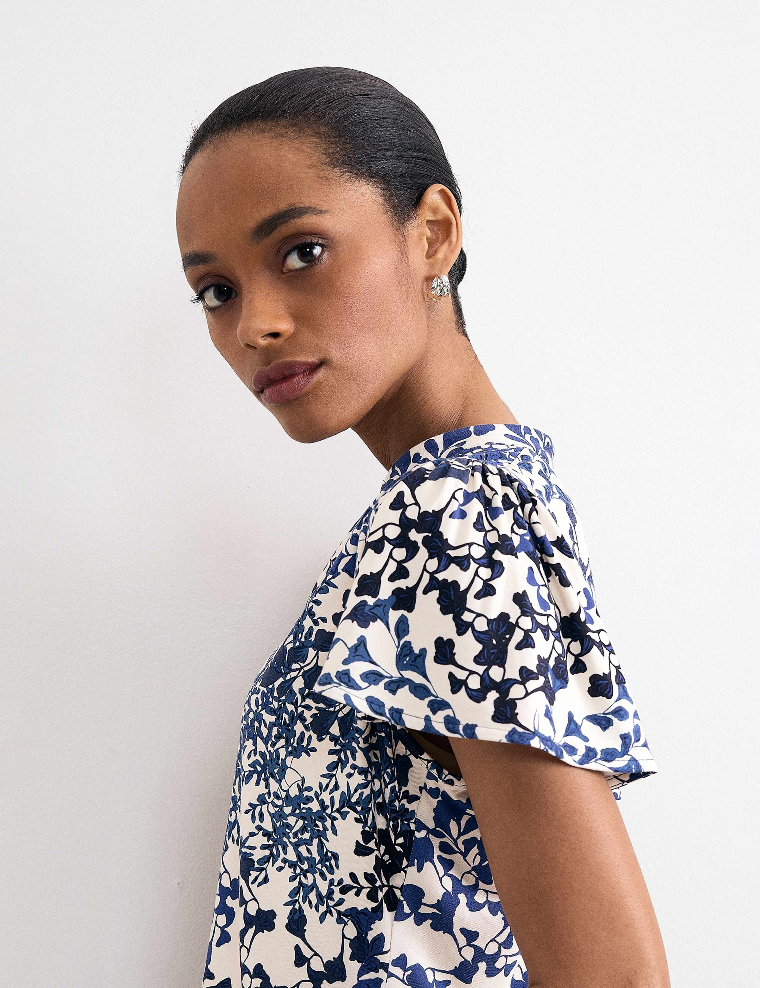 Jersey Floral Notch Neck Blouse 4 of 6
