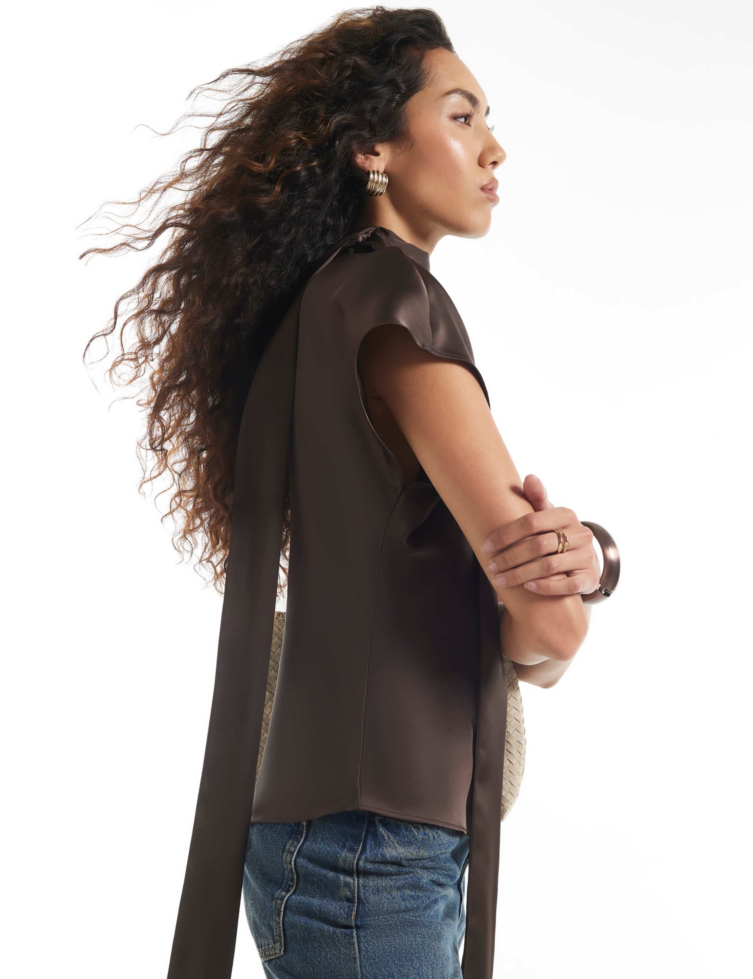 Satin Draped Tie Neck Top 5 of 6