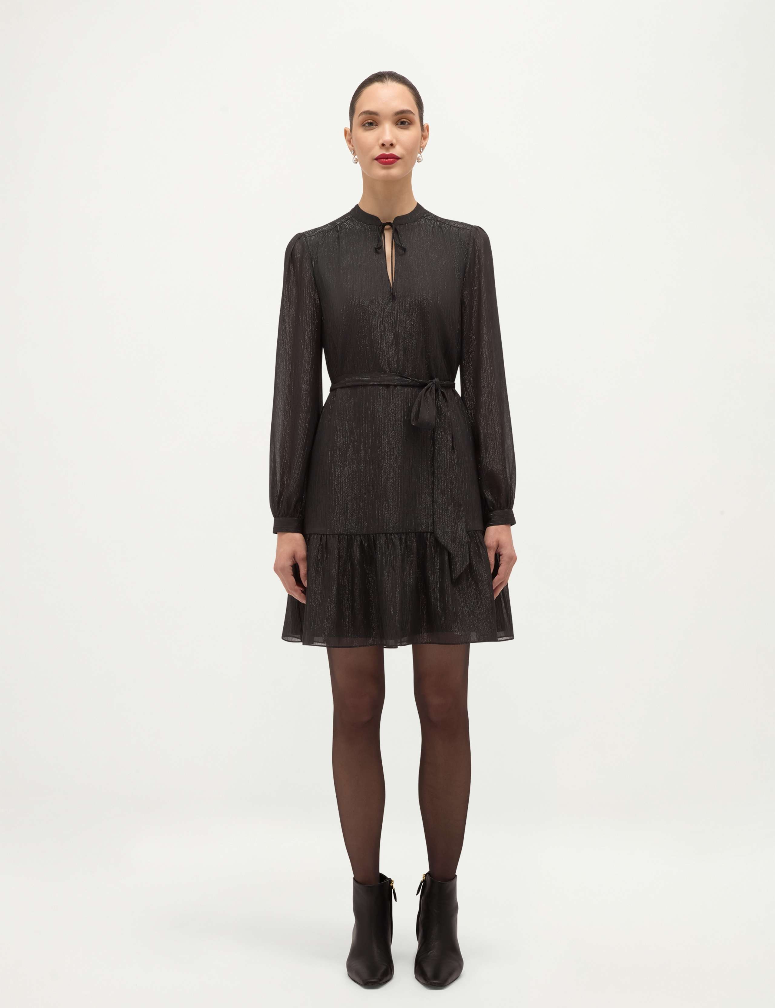 Textured Crew Neck Long Sleeve Mini Dress 3 of 7