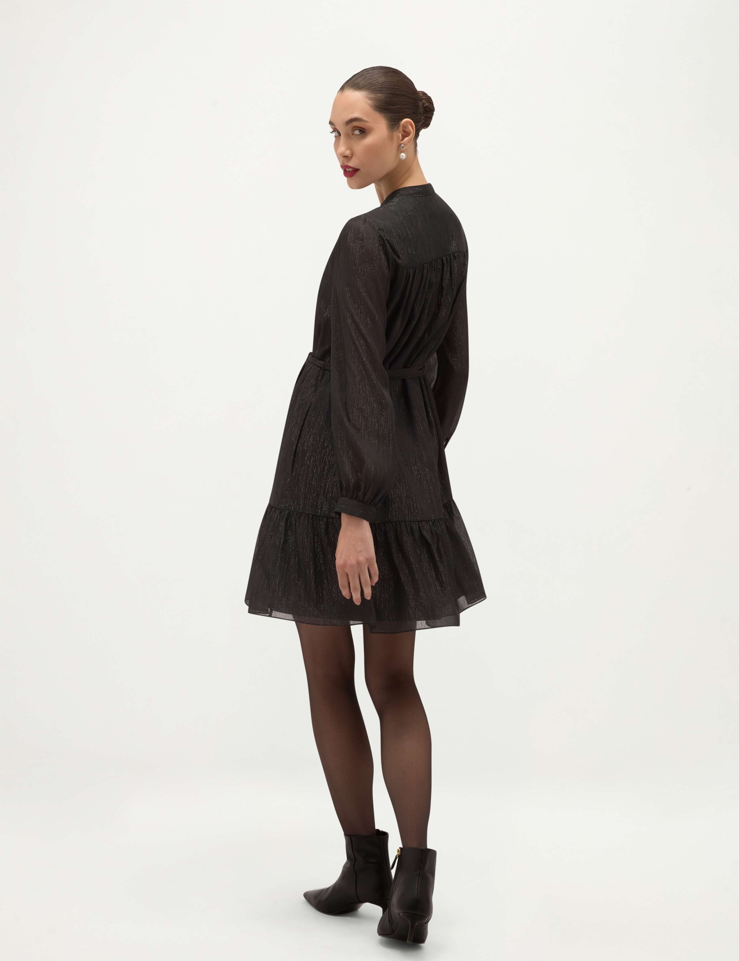 Textured Crew Neck Long Sleeve Mini Dress 7 of 7