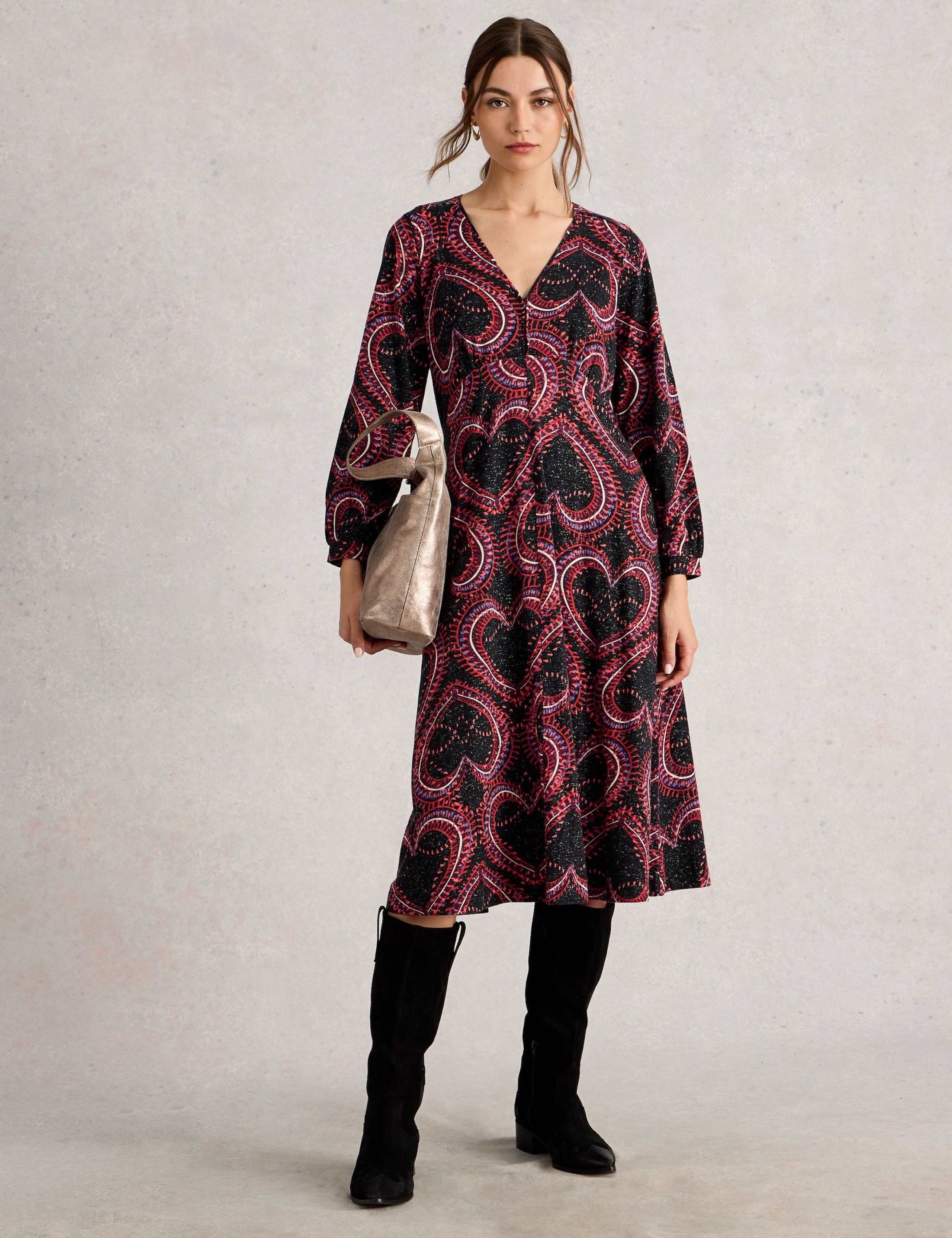 Jersey Sparkle Heart Print V-Neck Tea Dress 1 of 6