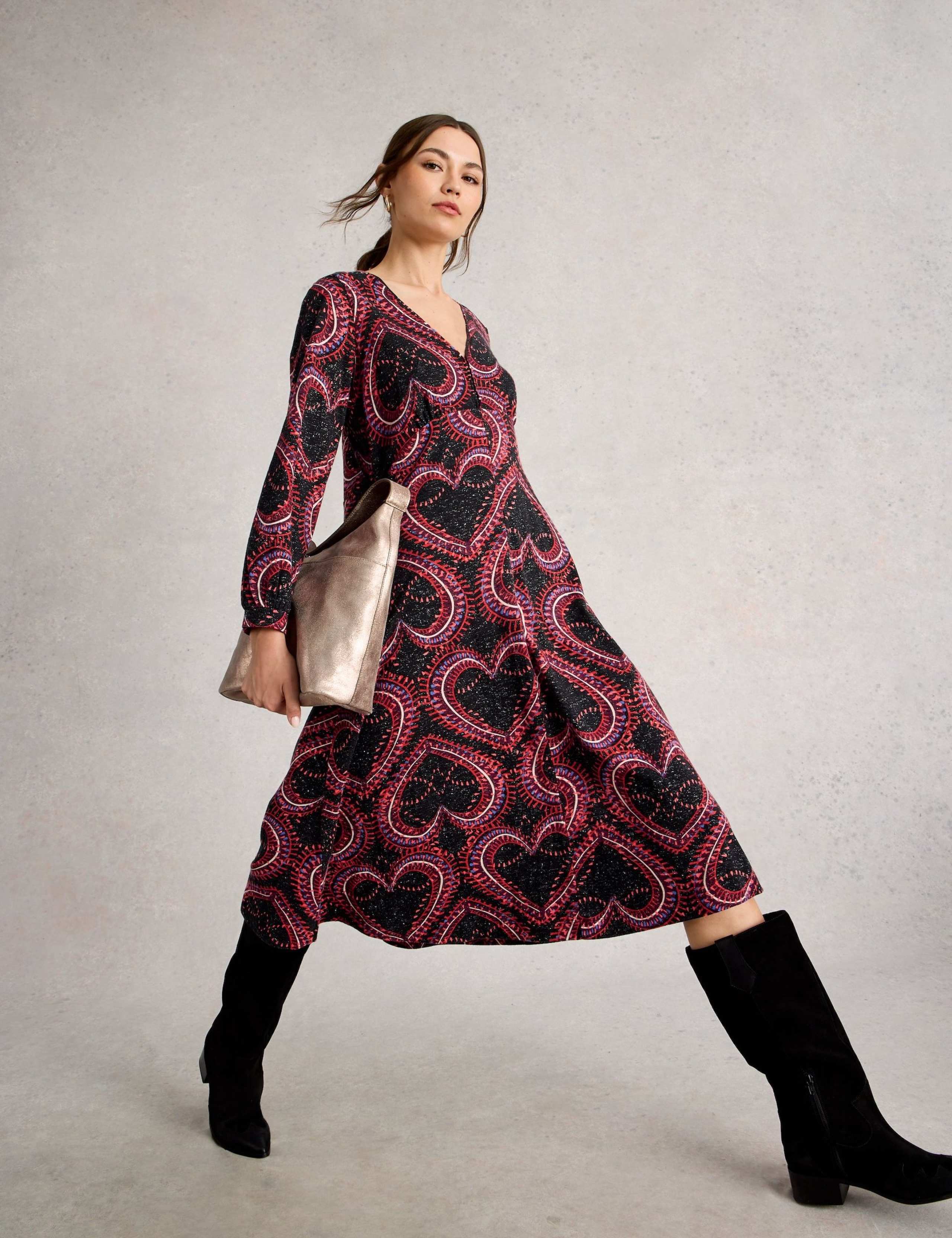 Jersey Sparkle Heart Print V-Neck Tea Dress 4 of 6