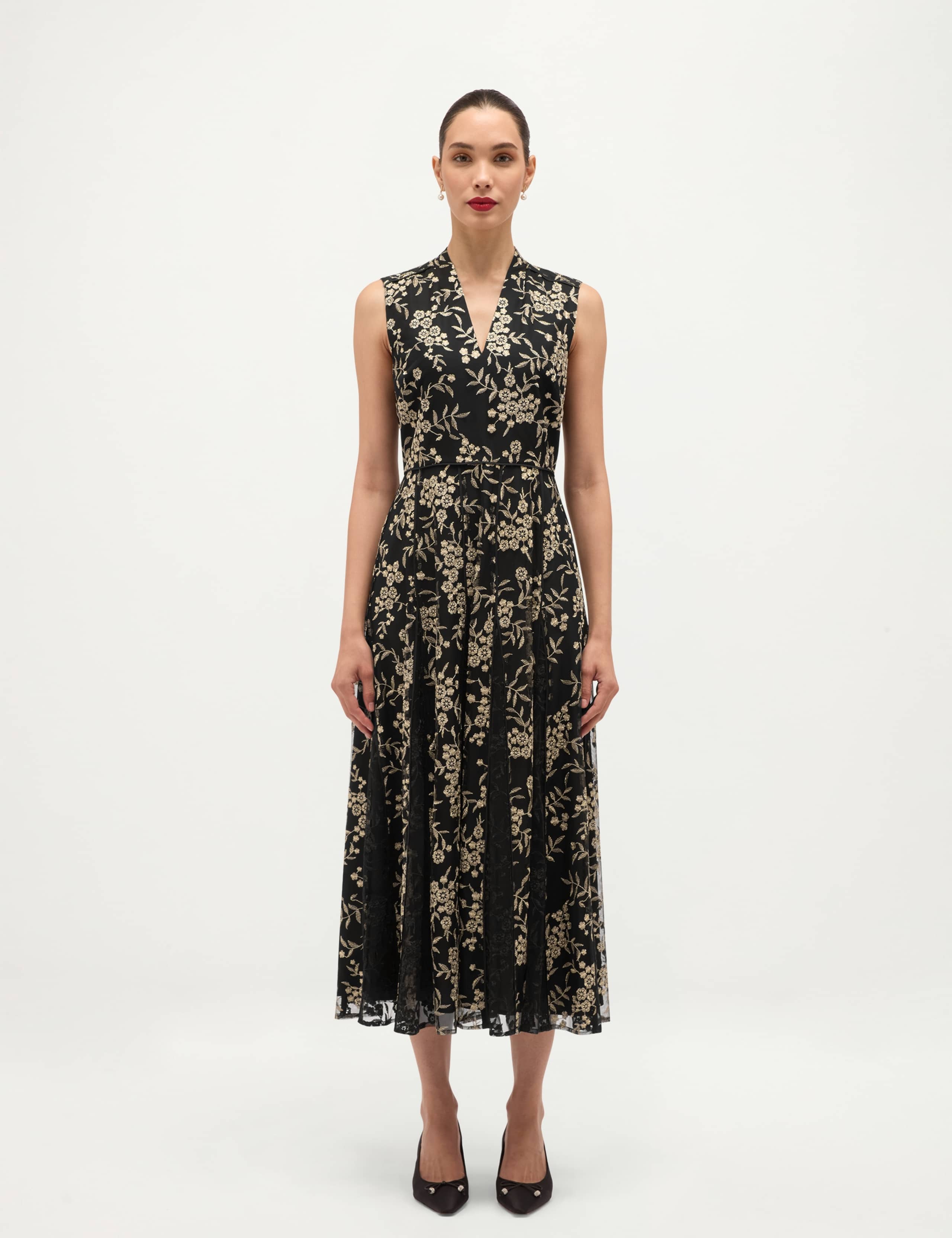 Floral Embroidered V Neck Midi Dress 6 of 7