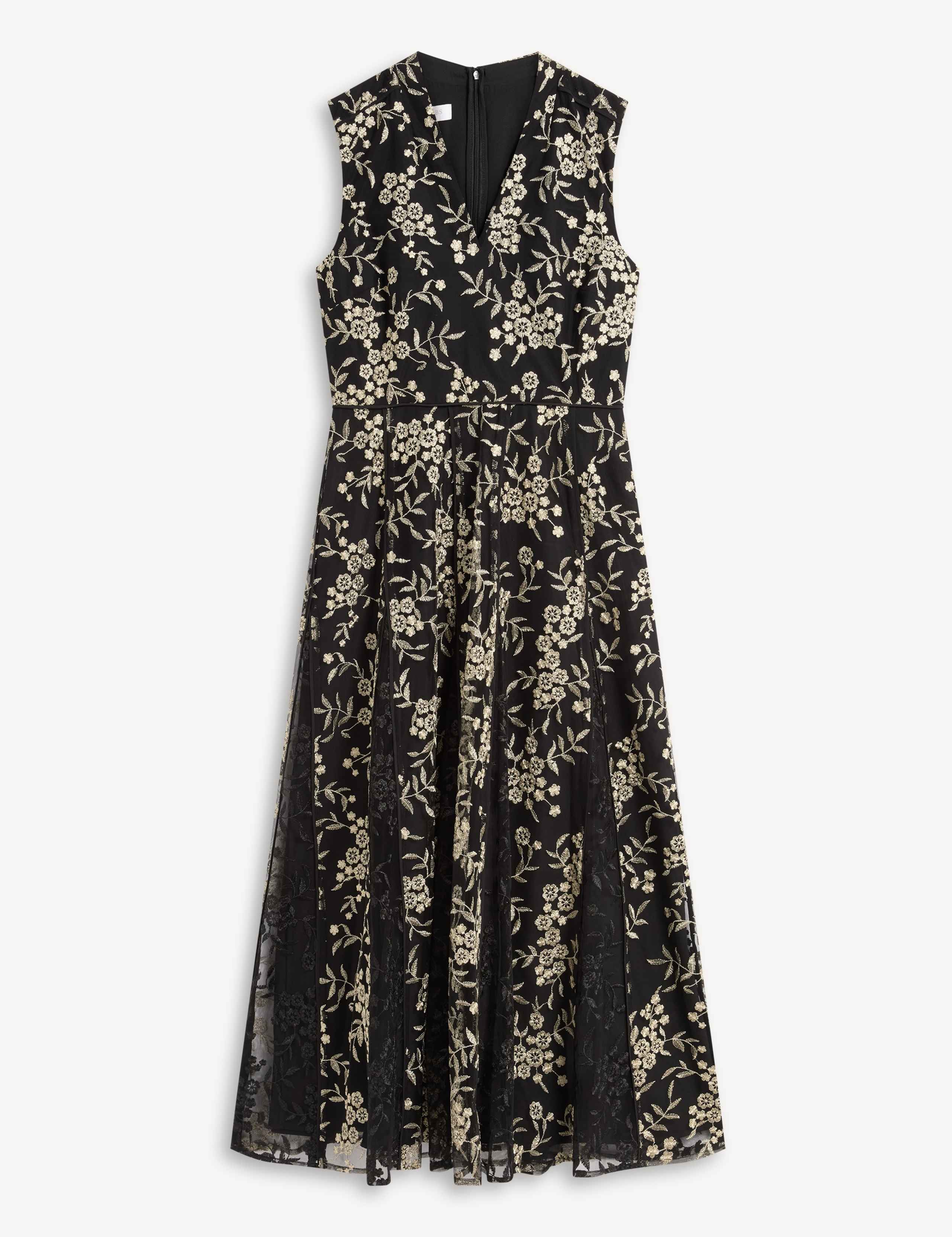 Floral Embroidered V Neck Midi Dress 2 of 7