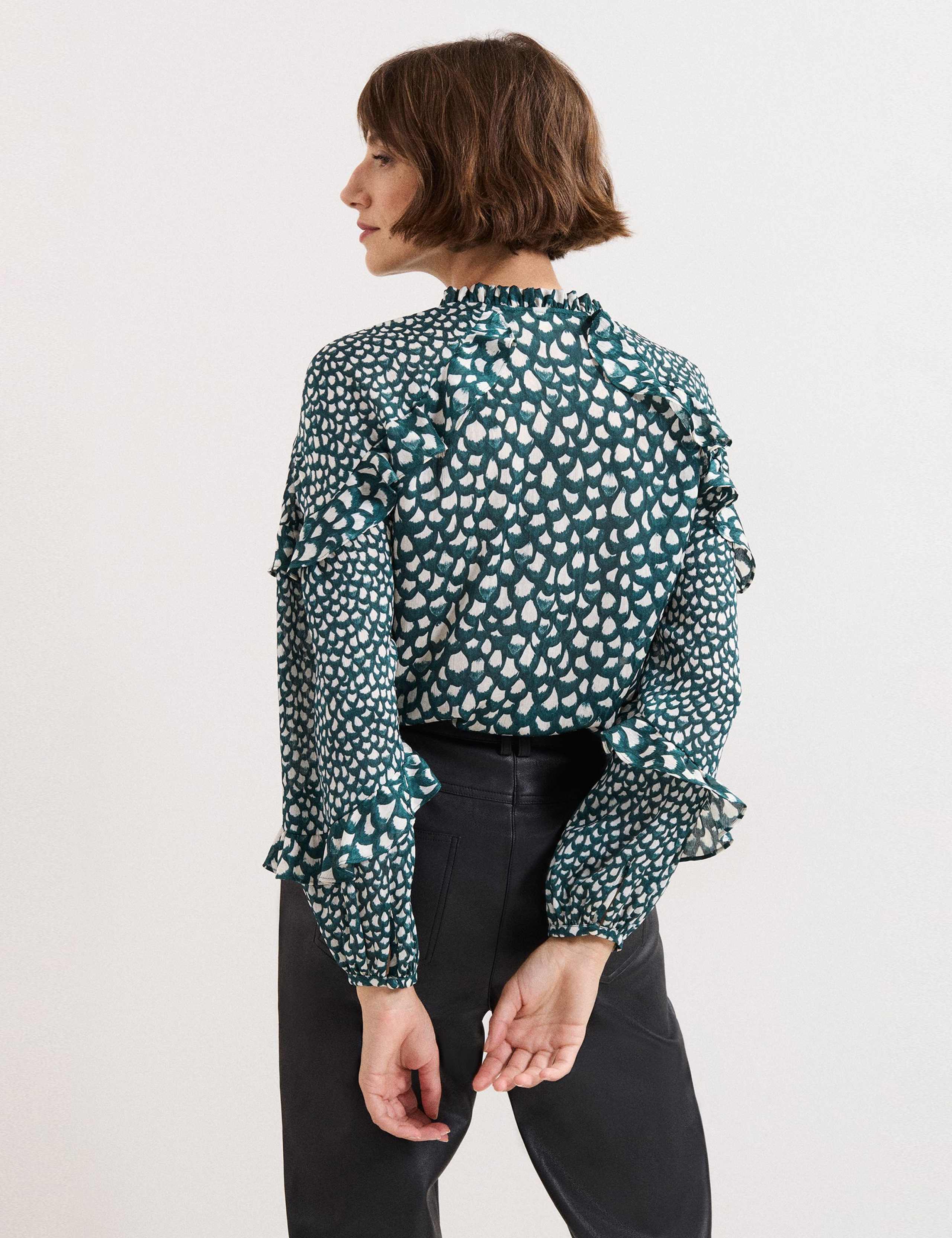 Printed Tie Neck Frill Detail Blouse 5 of 6