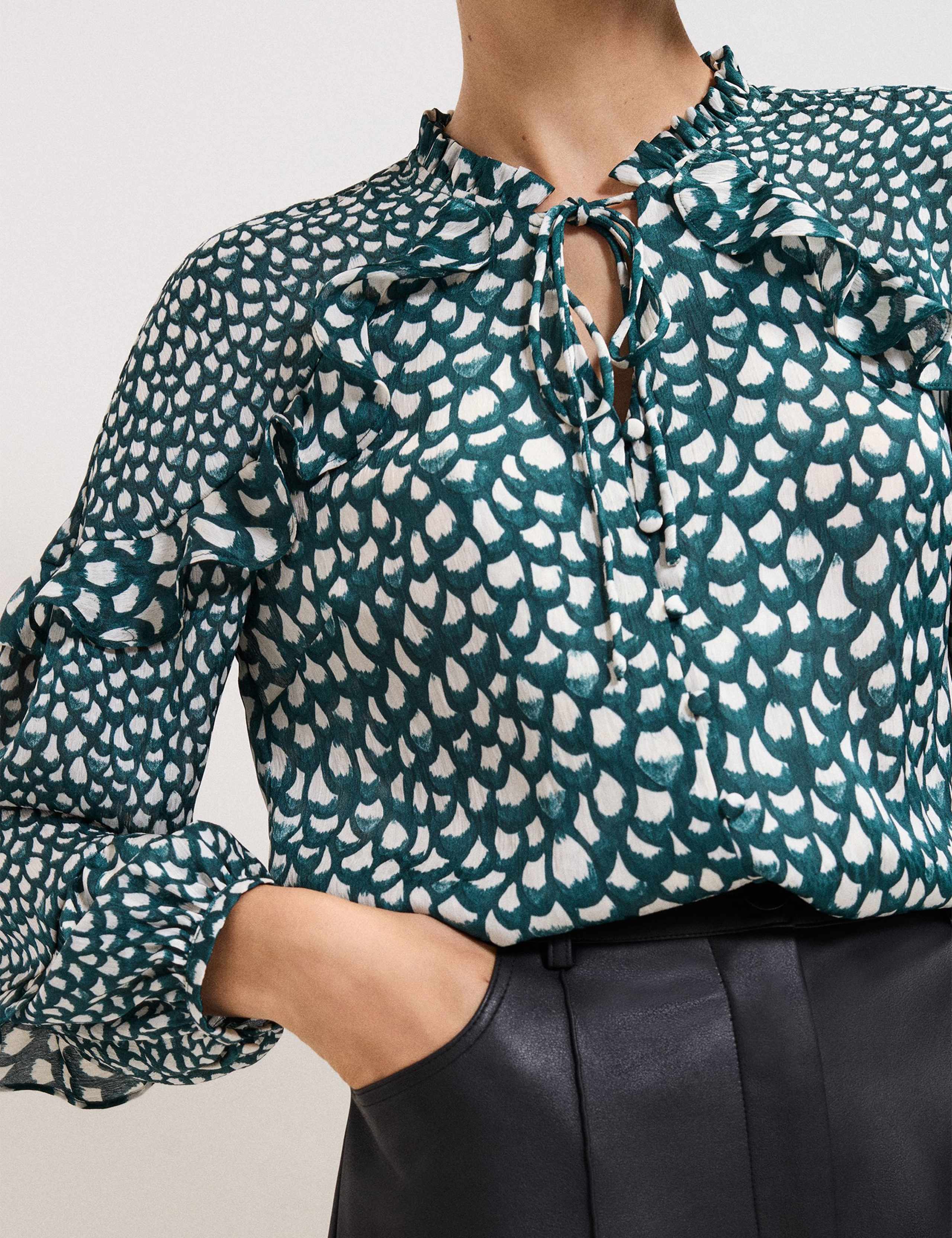 Printed Tie Neck Frill Detail Blouse 6 of 6