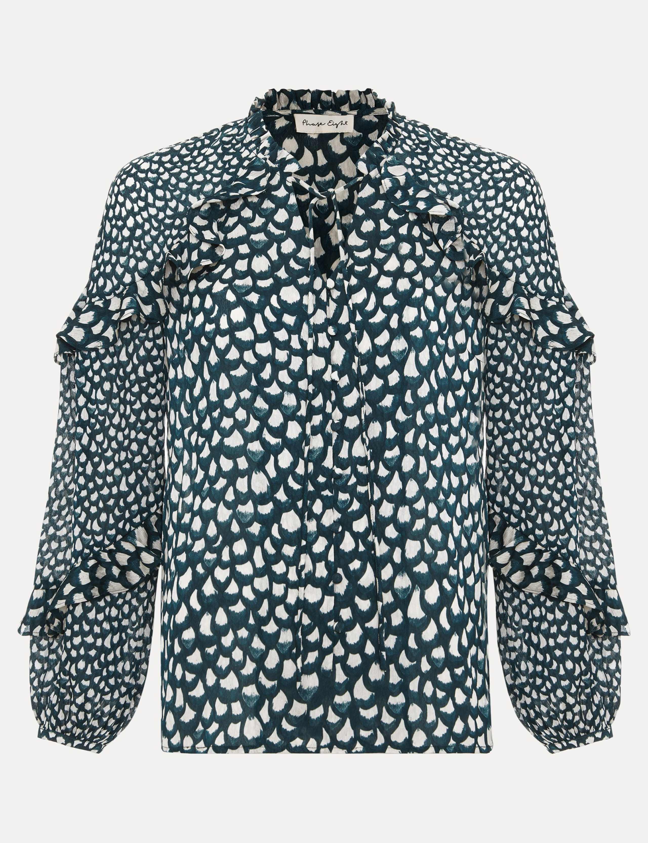 Printed Tie Neck Frill Detail Blouse 2 of 6