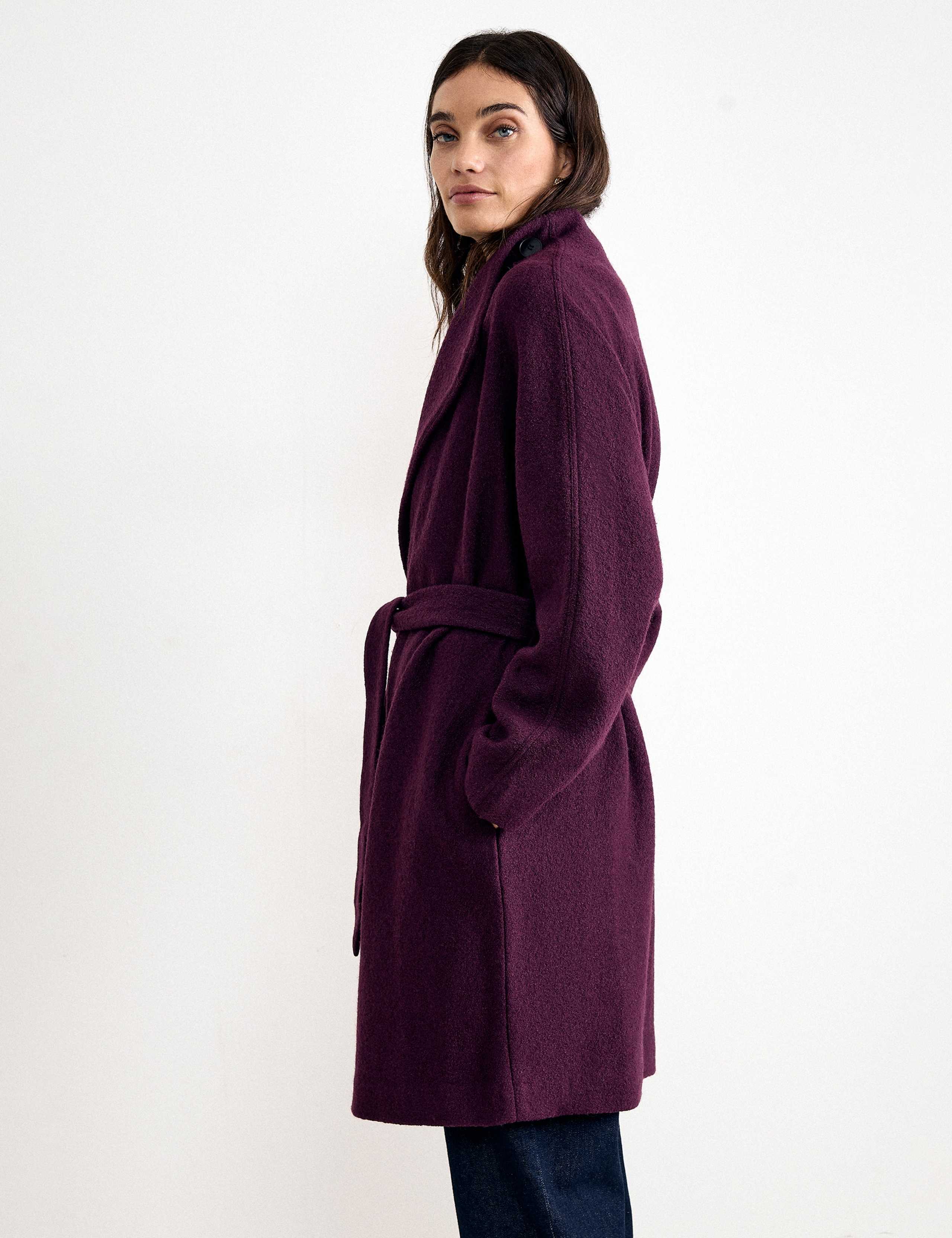 Wool Blend Belted Funnel Neck Coat 3 of 9