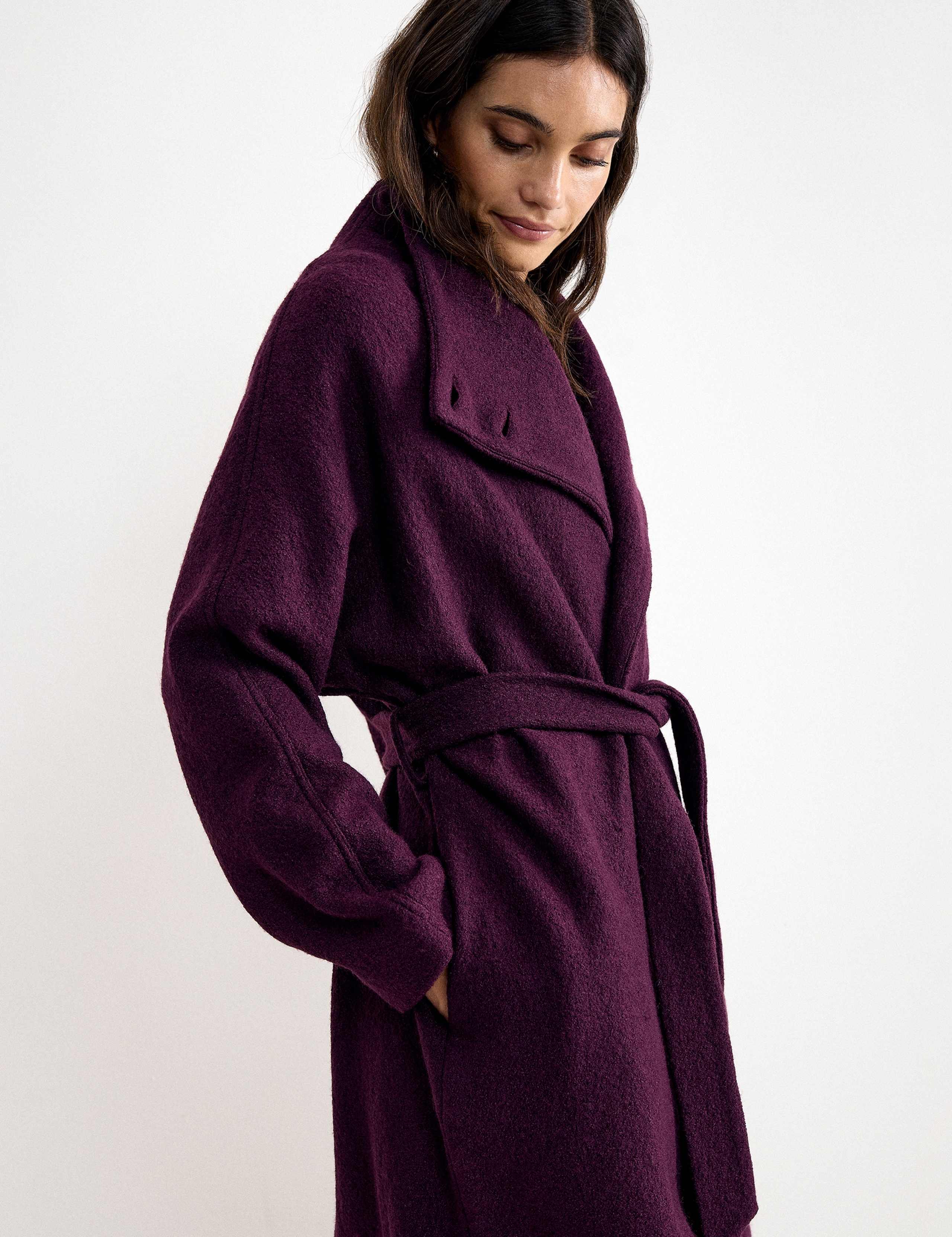 Wool Blend Belted Funnel Neck Coat 6 of 9