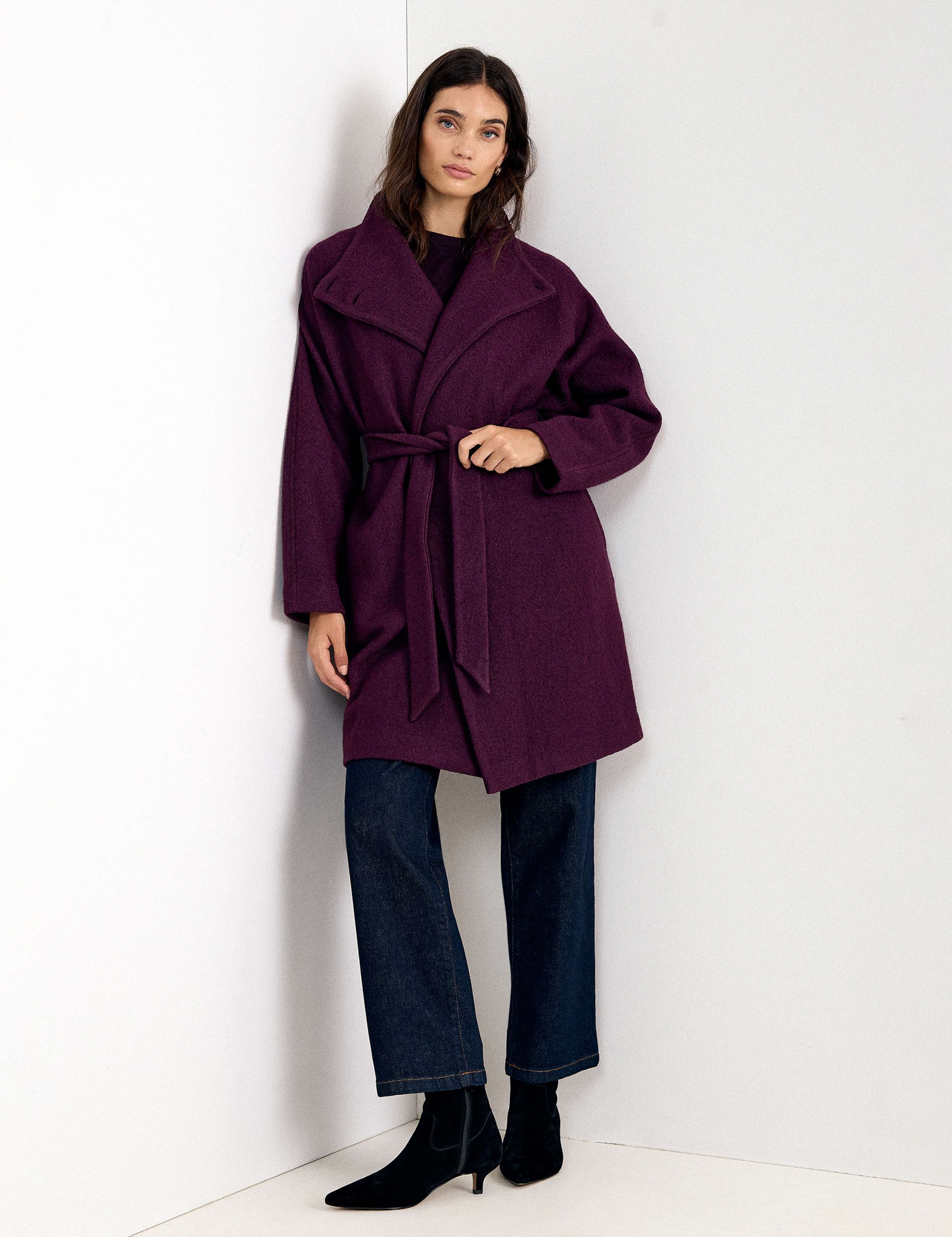Wool Blend Belted Funnel Neck Coat 8 of 9