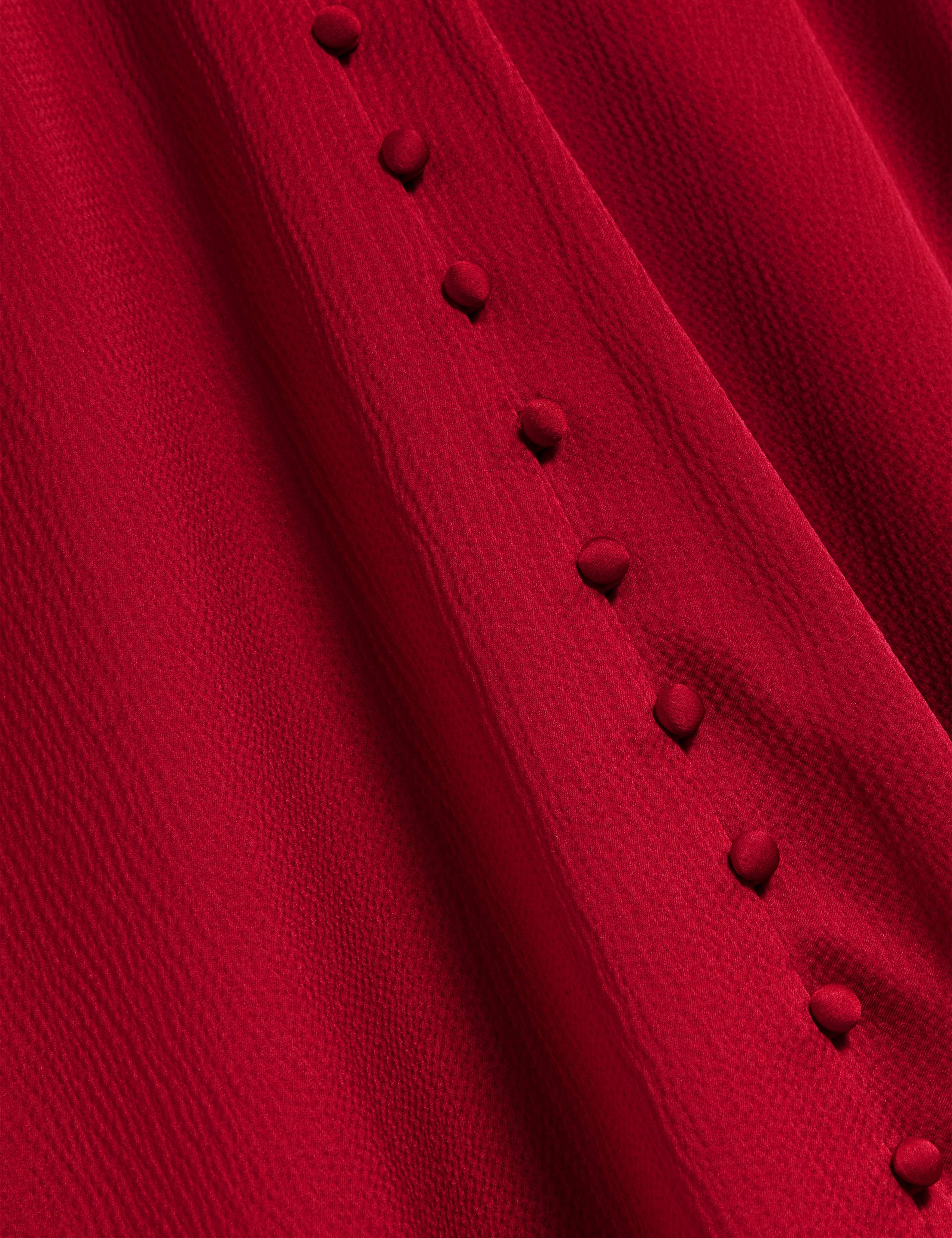 Satin Textured V Neck Blouson Sleeve Midi Dress 5 of 8