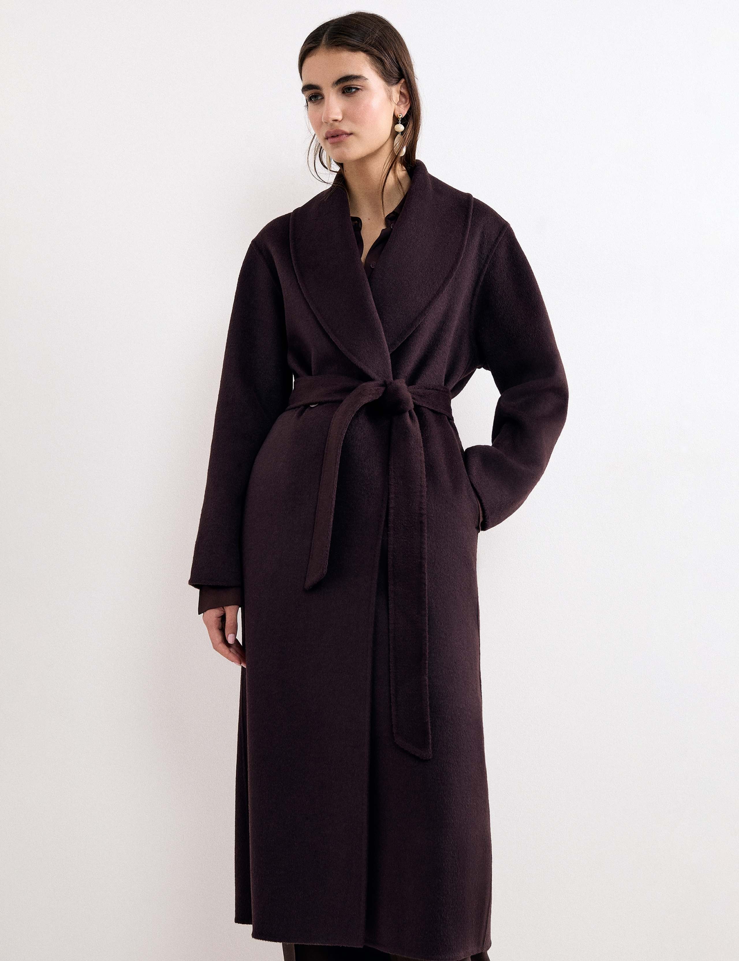 Wool Blend Shawl Collar Double Face Midi Coat 1 of 9