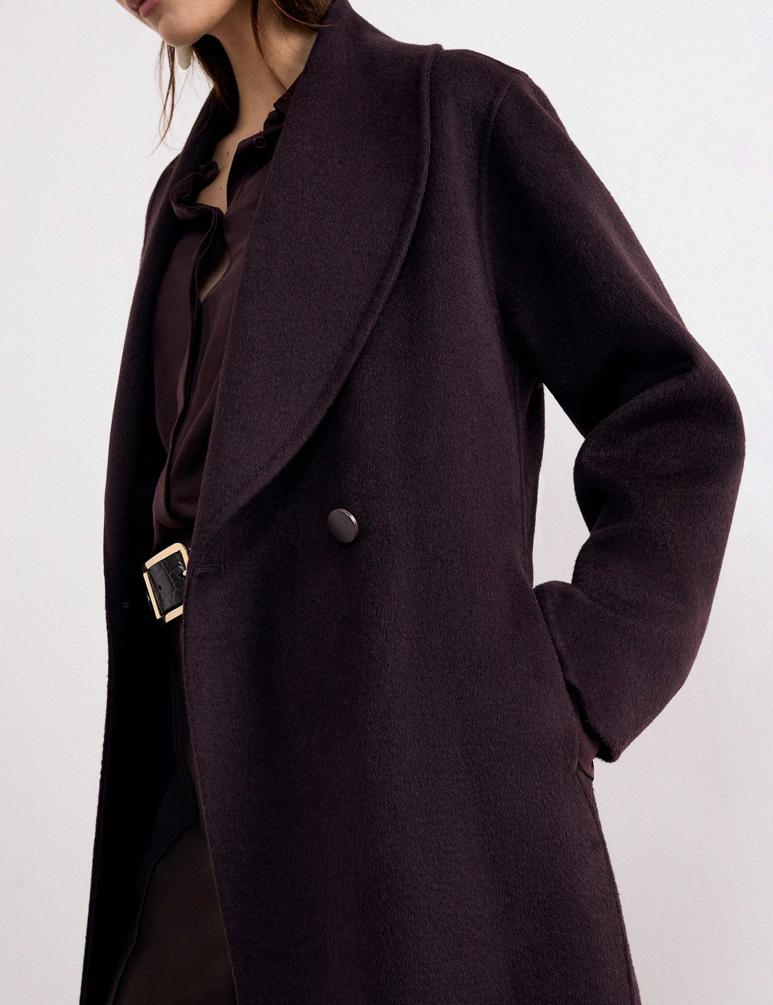Wool Blend Shawl Collar Double Face Midi Coat 3 of 9