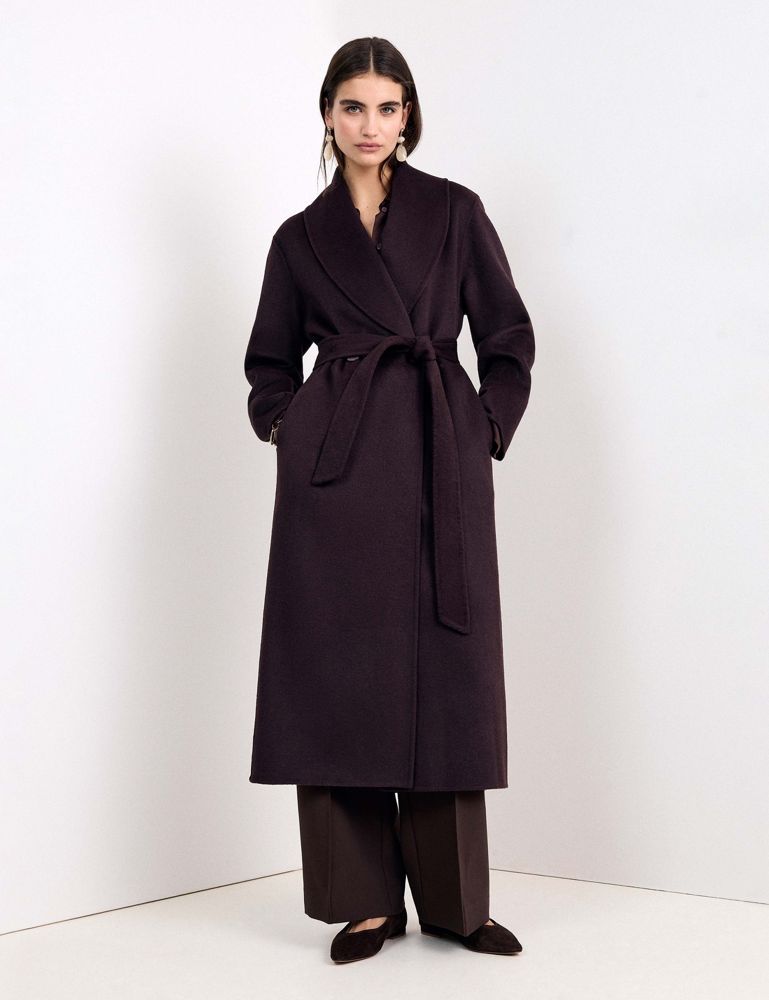 Wool Blend Shawl Collar Double Face Midi Coat 4 of 9