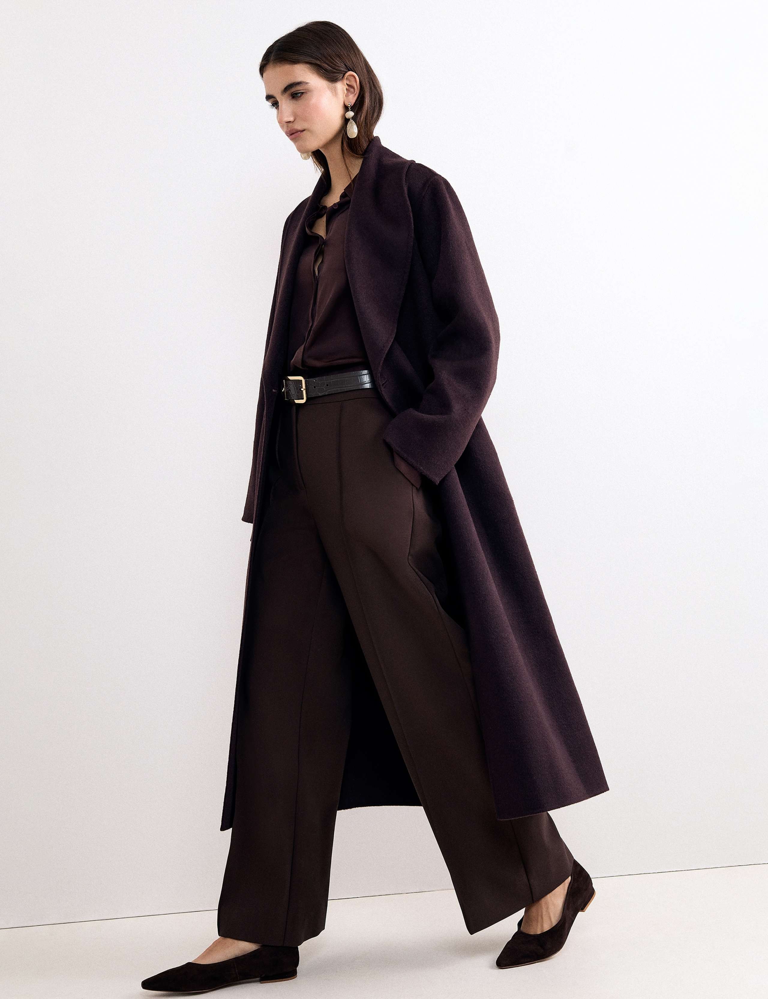 Wool Blend Shawl Collar Double Face Midi Coat 5 of 9