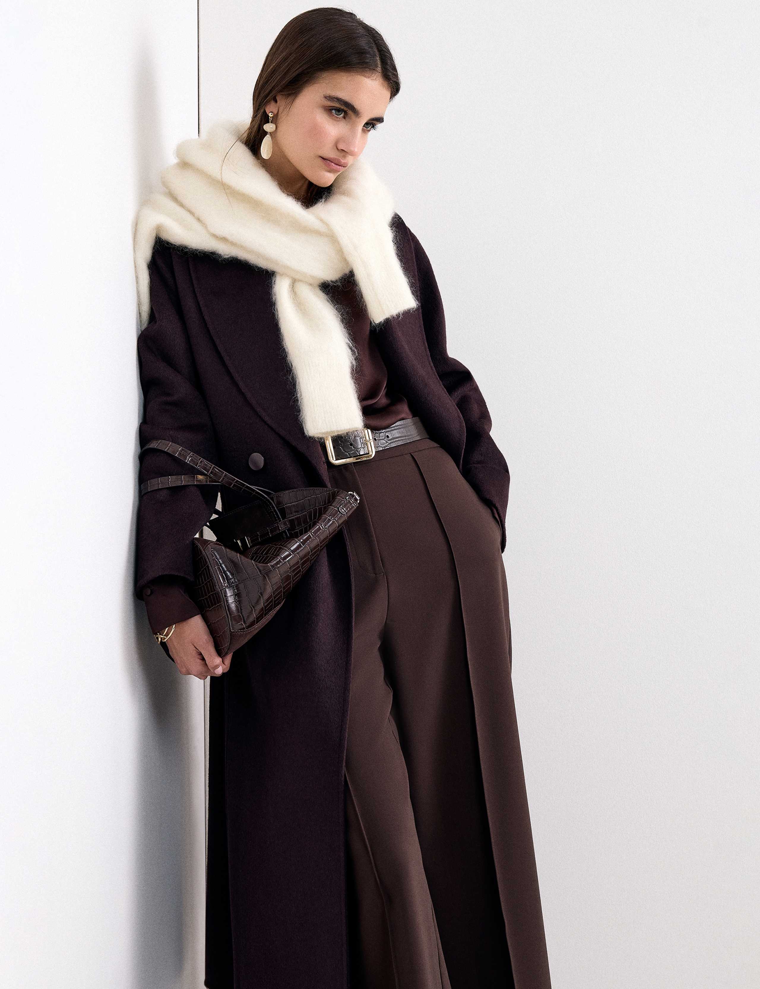 Wool Blend Shawl Collar Double Face Midi Coat 6 of 9