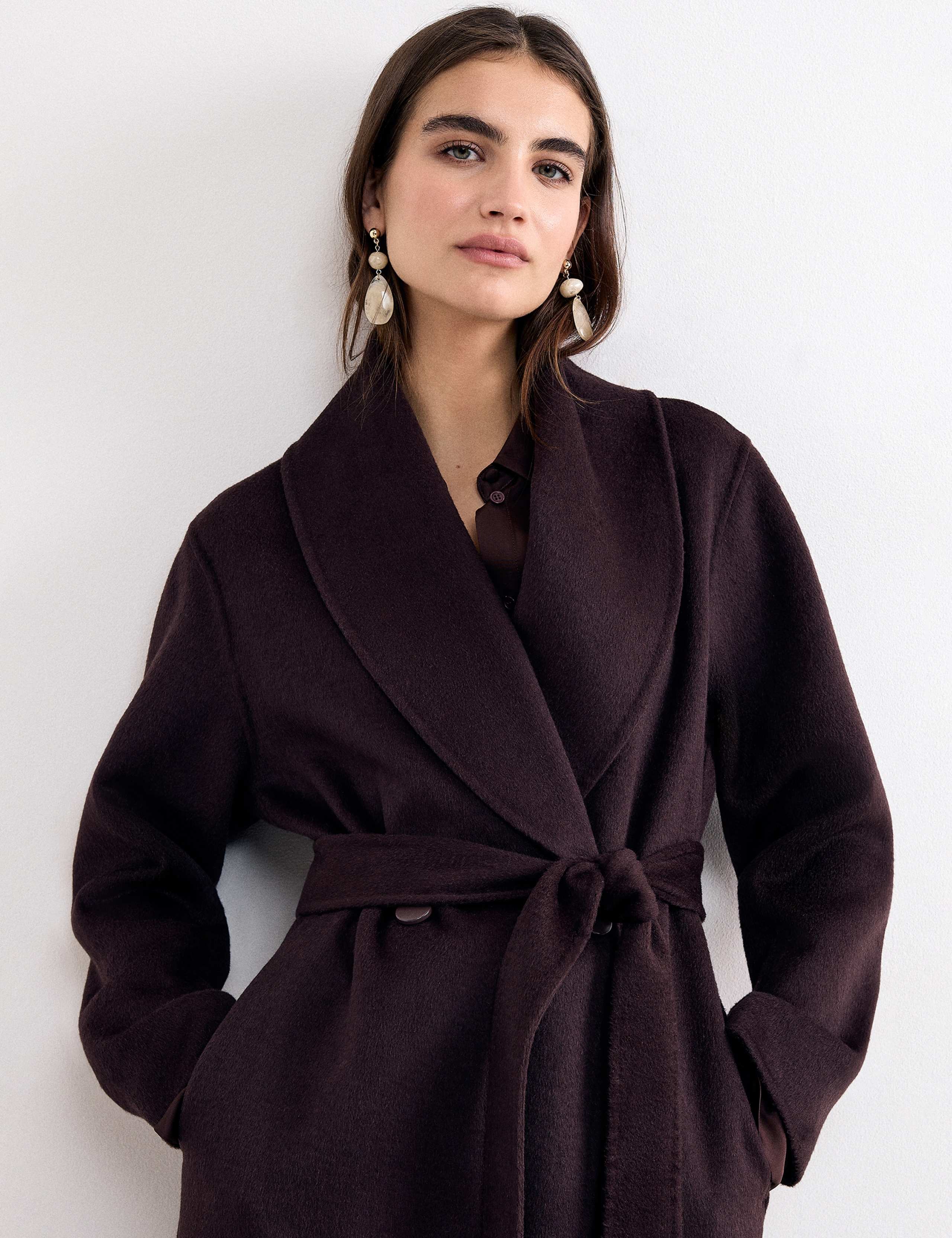 Wool Blend Shawl Collar Double Face Midi Coat 7 of 9