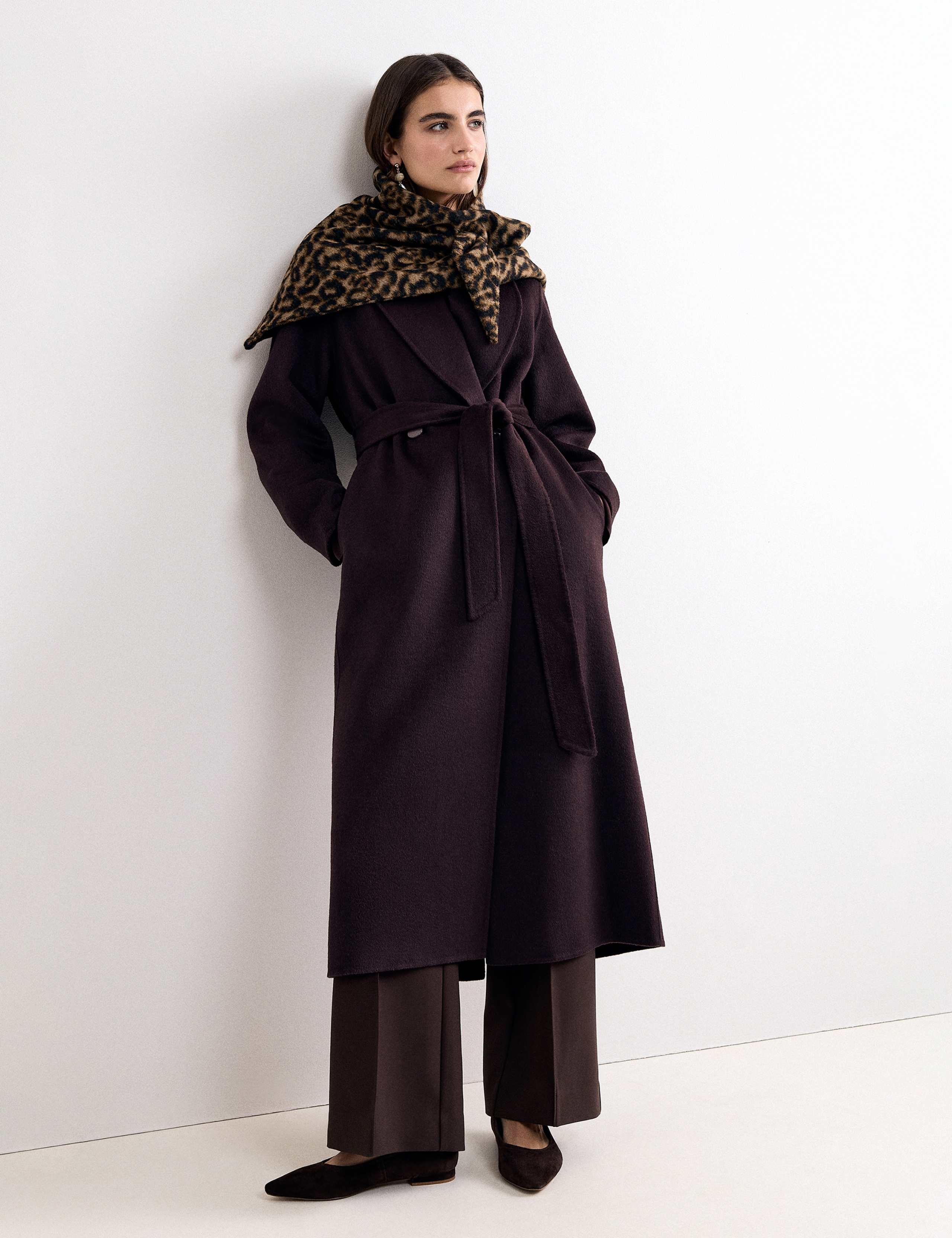 Wool Blend Shawl Collar Double Face Midi Coat 8 of 9