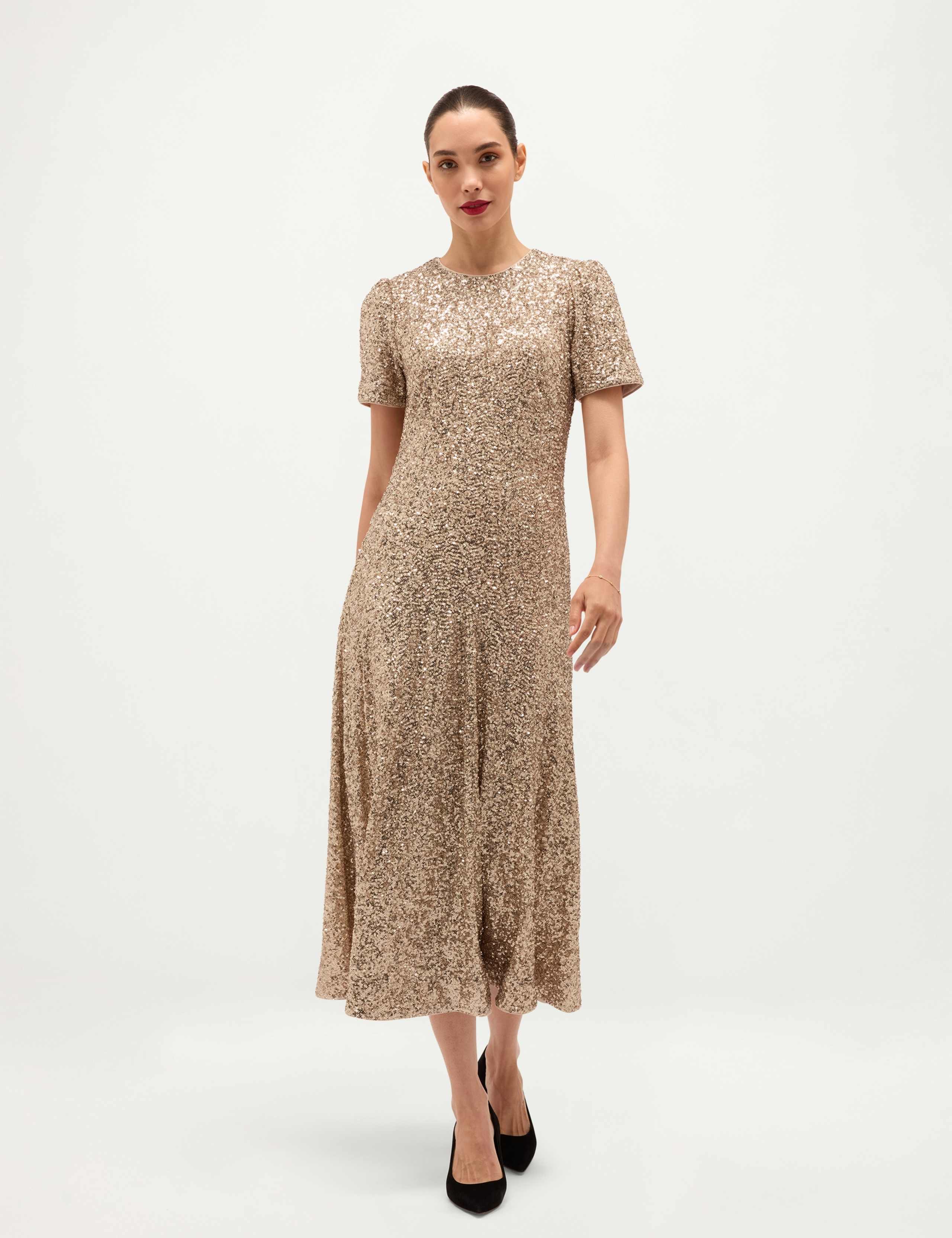 Sequin Crew Neck Midi Dress 1 of 8