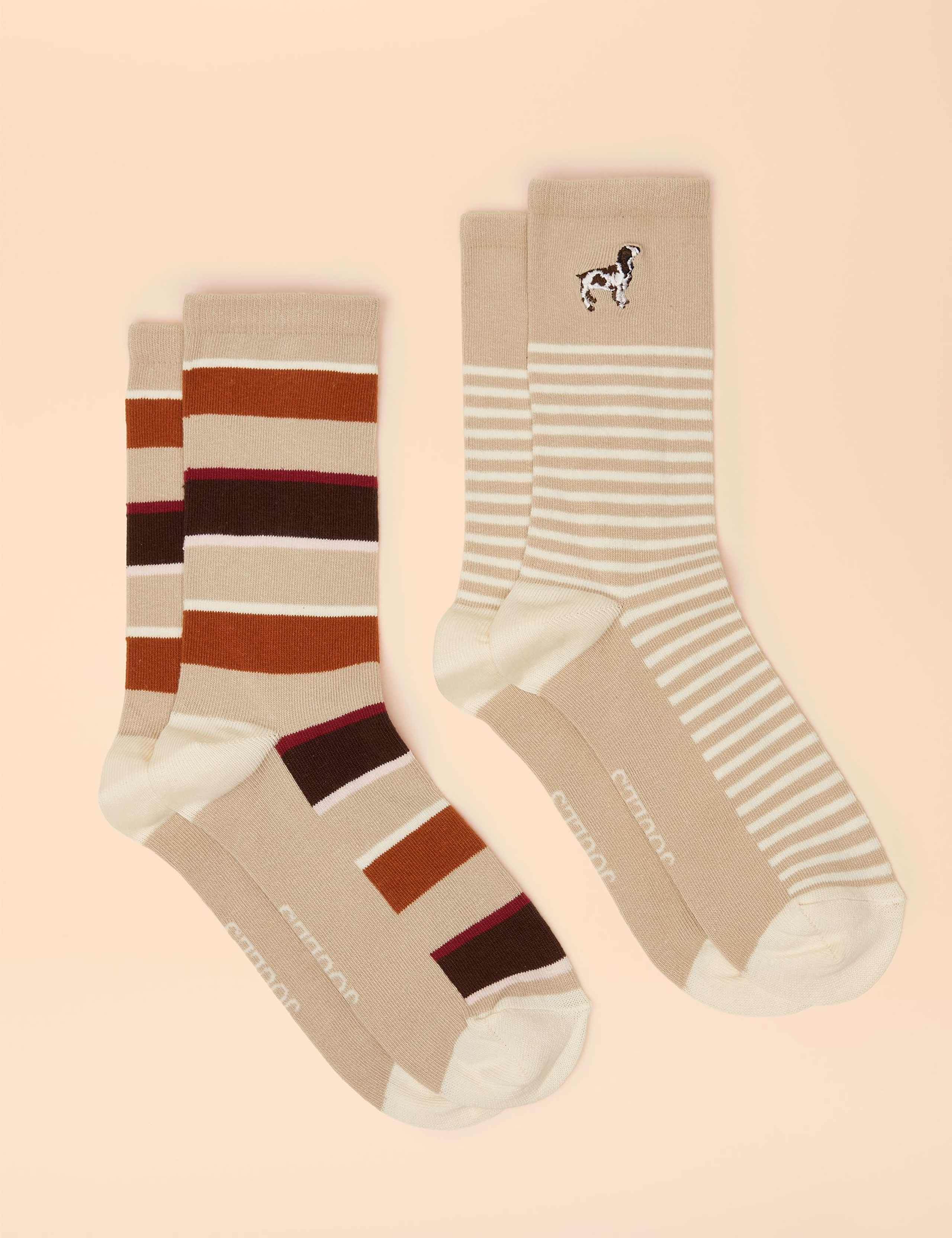 2pk Cotton Rich Patterned Ankle High Socks 1 of 3