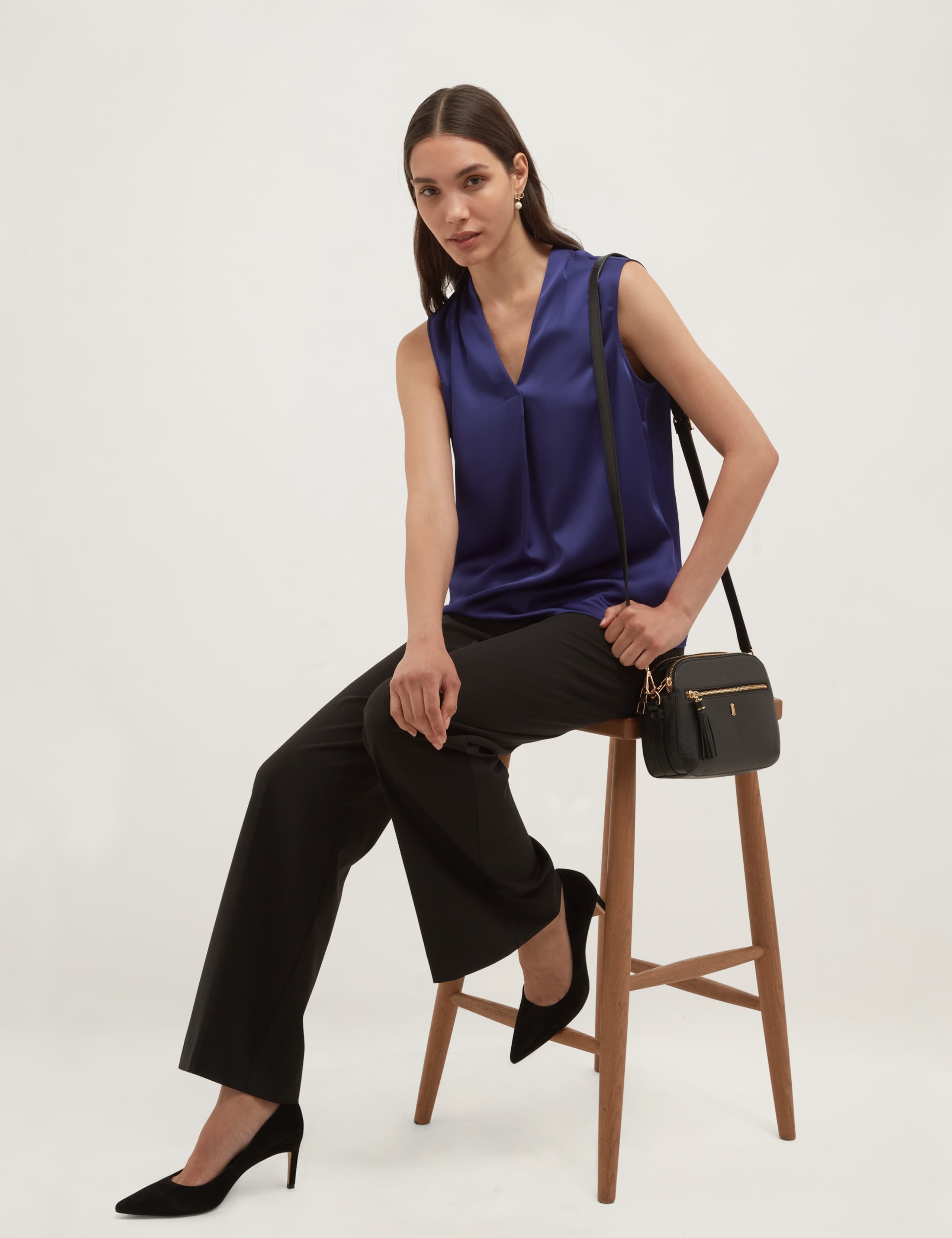 Satin V-Neck Pleat Detail Blouse 4 of 5