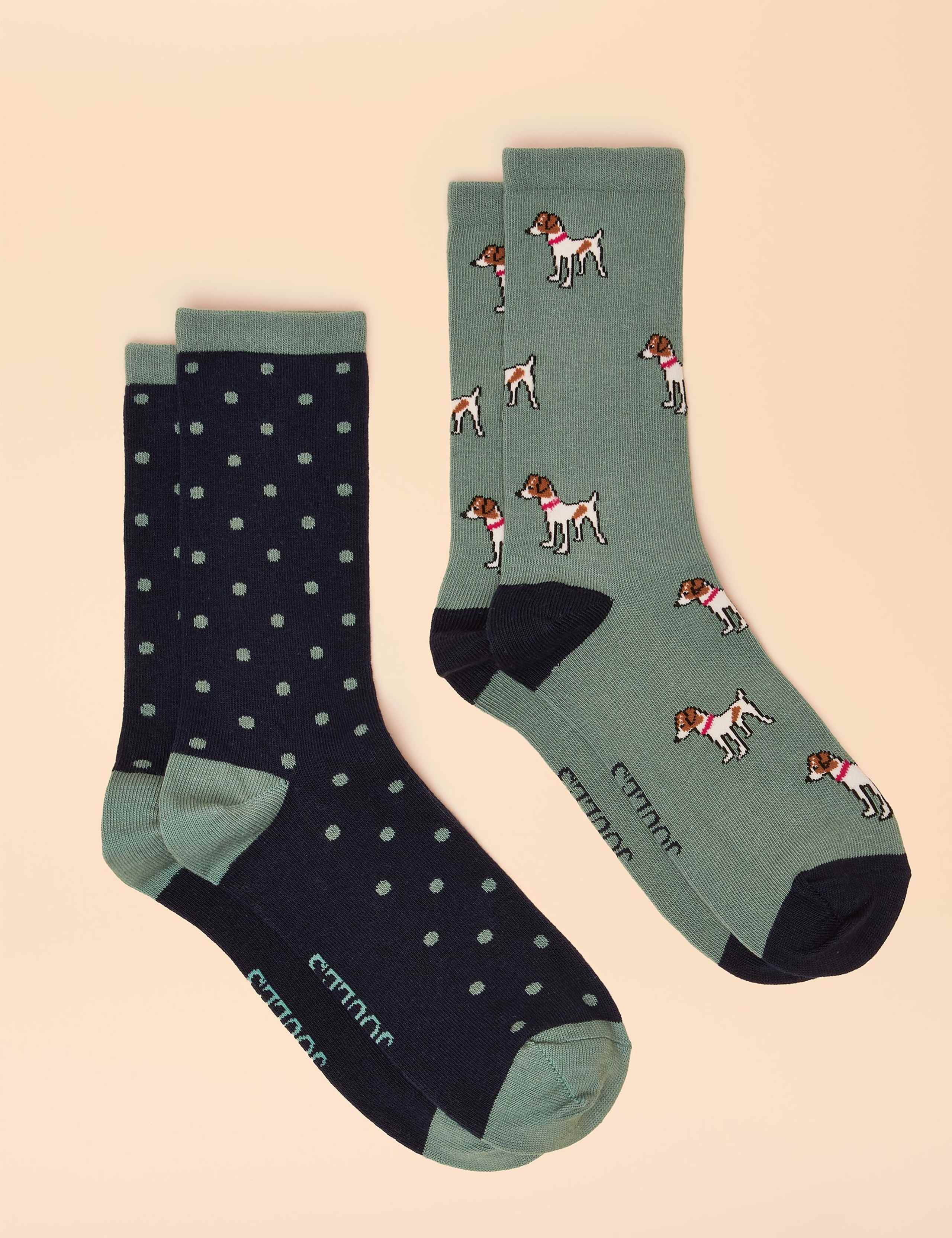 2pk Cotton Rich Dog Polka Dot Socks 1 of 3