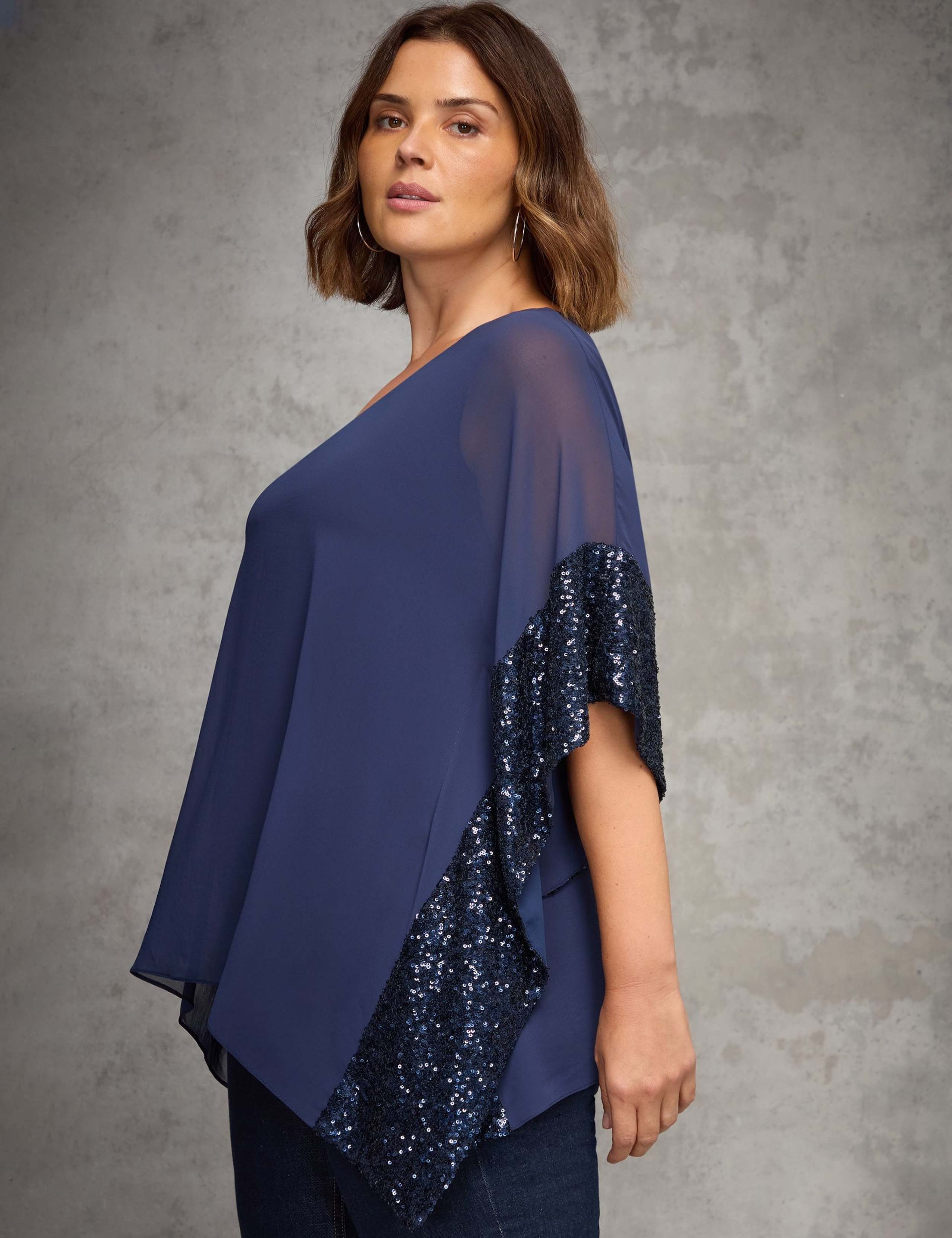 Jersey Sequin Overlay V-Neck Top 3 of 5