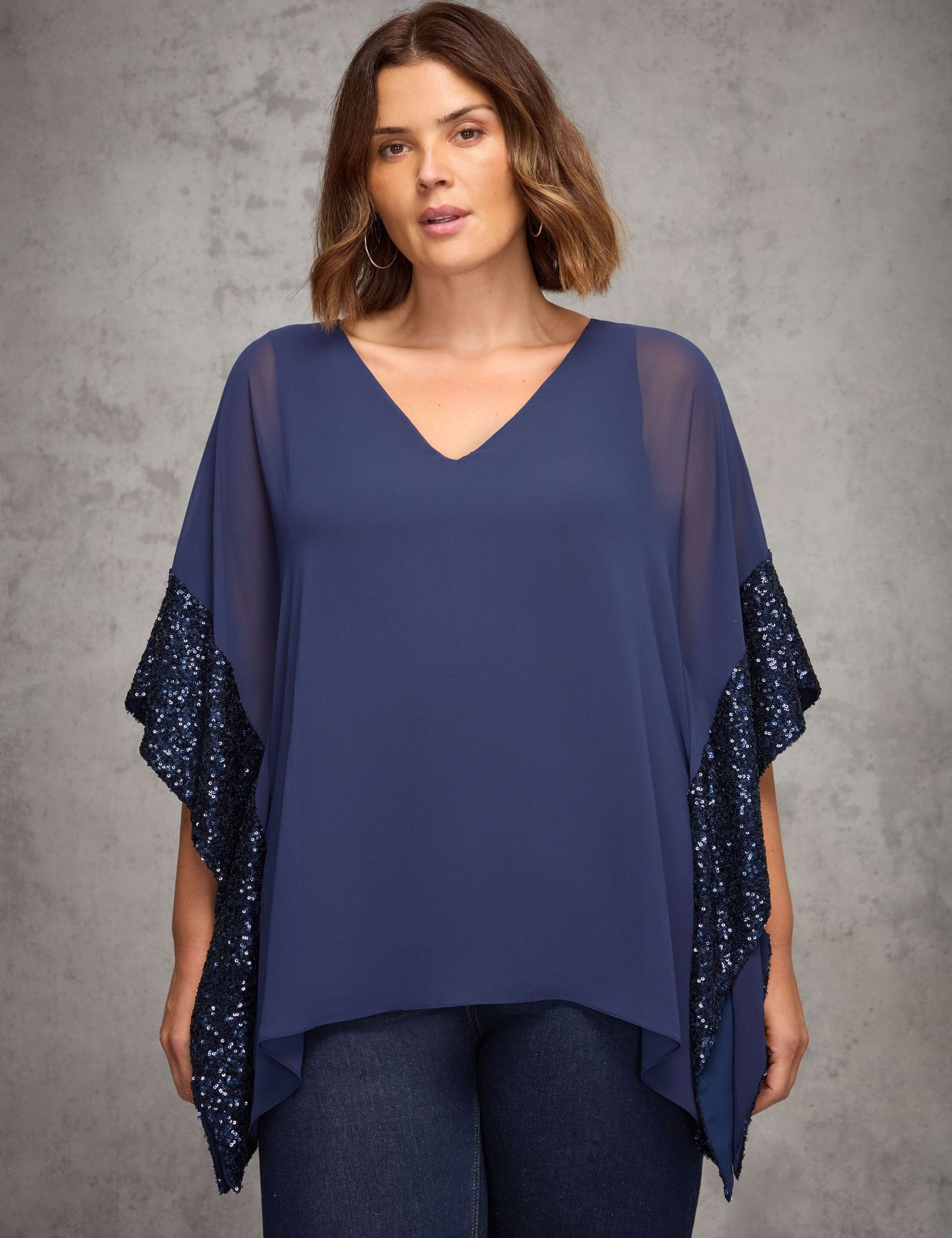 Jersey Sequin Overlay V-Neck Top 4 of 5