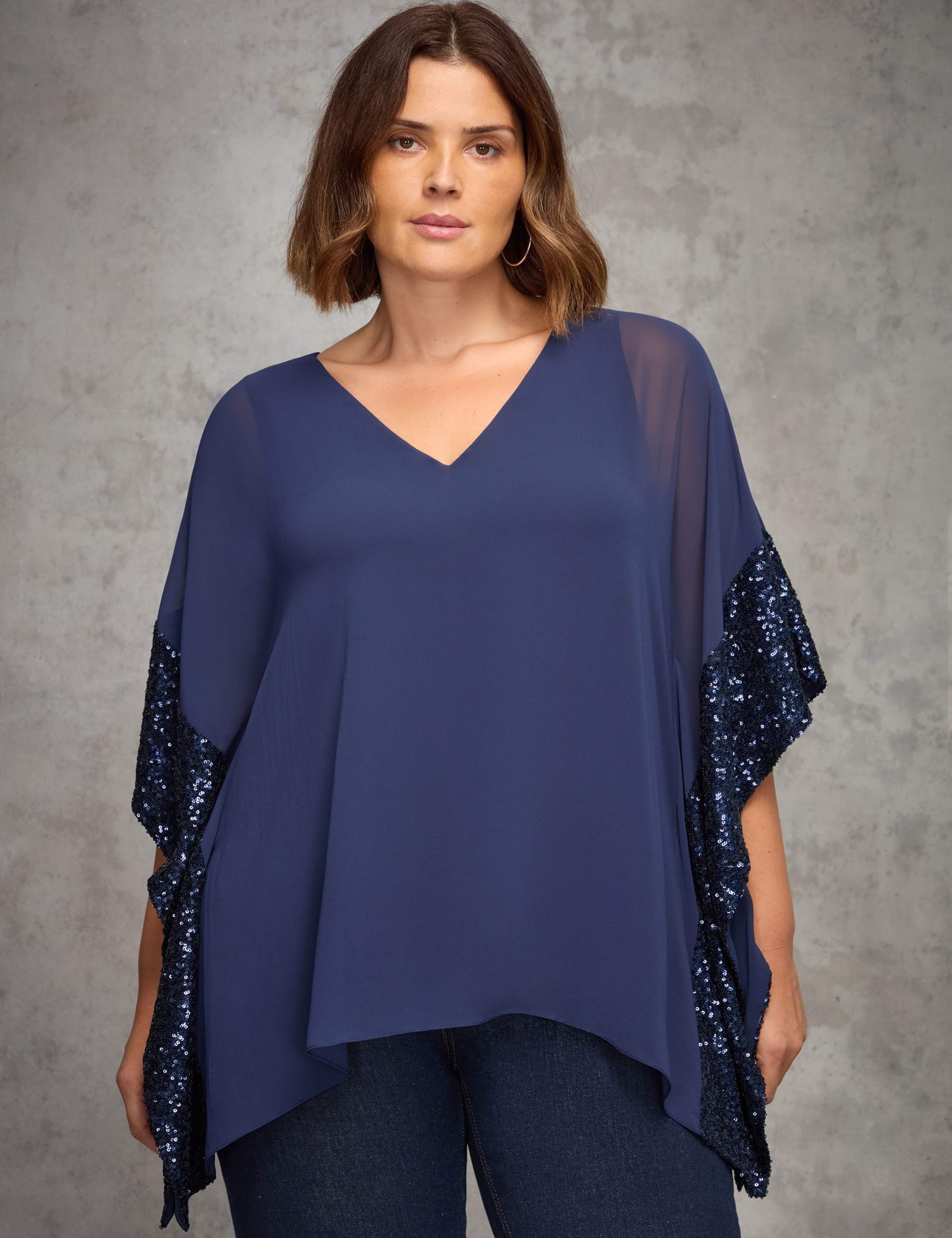 Jersey Sequin Overlay V-Neck Top 5 of 5