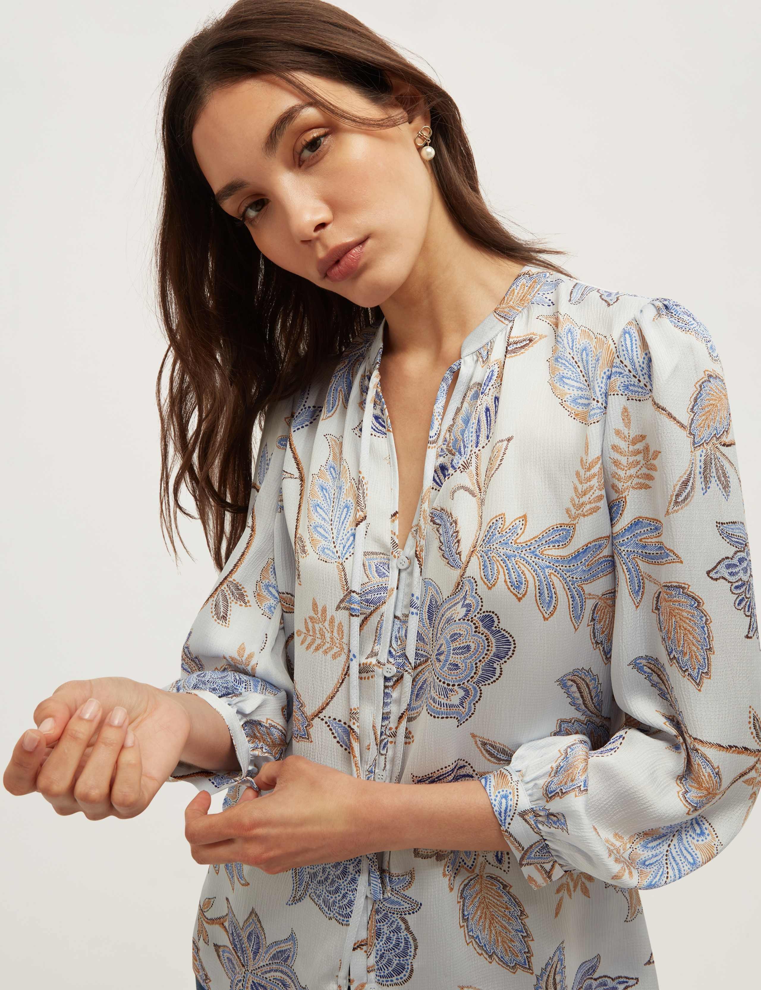 Floral Tie Neck Button Through Blouse 4 of 5