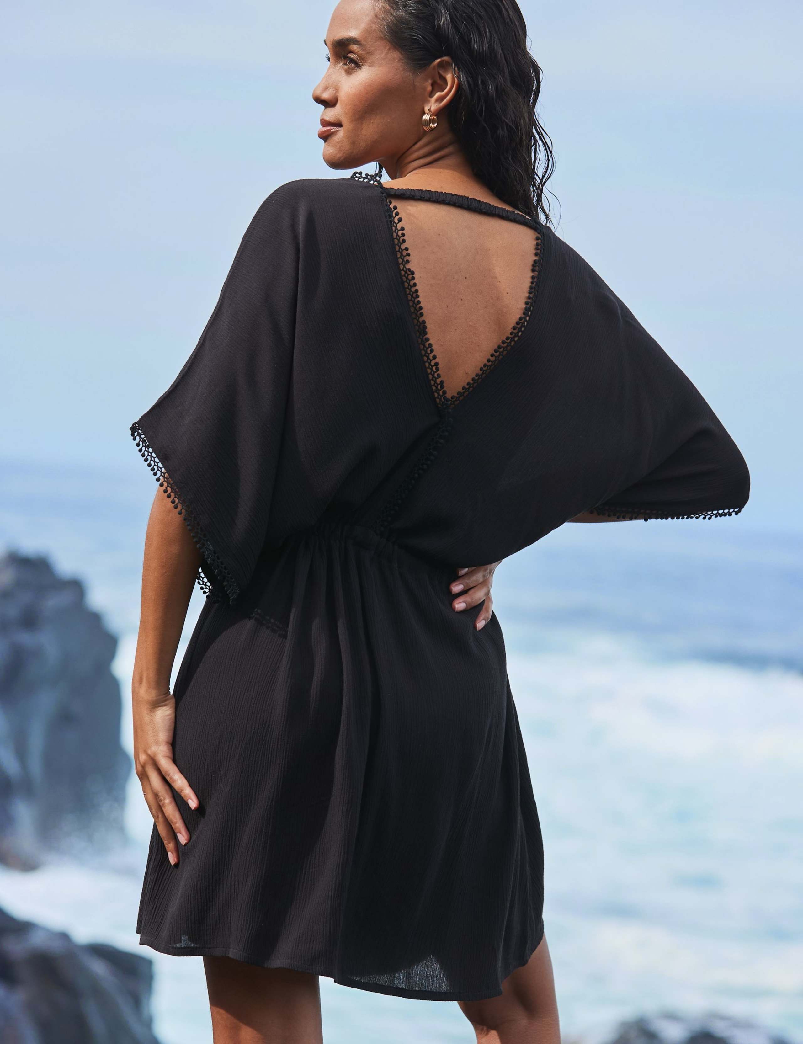 Embroidered V-Neck Tie Waist Mini Kaftan 4 of 4