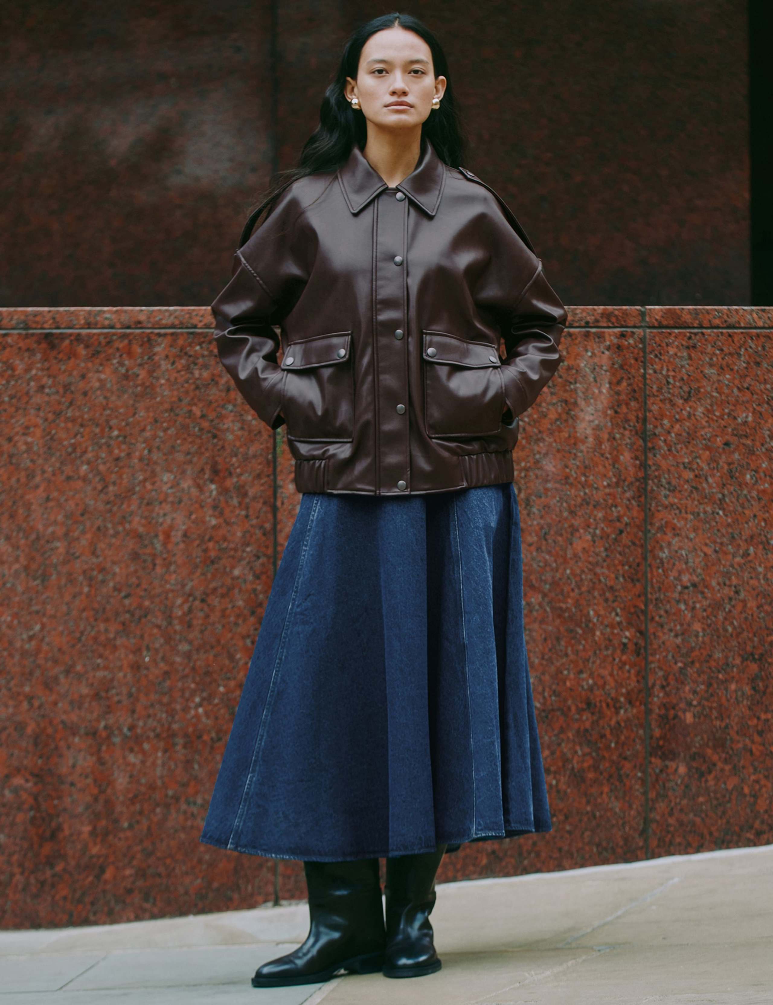 Faux Leather Relaxed Bomber Jacket 3 of 6