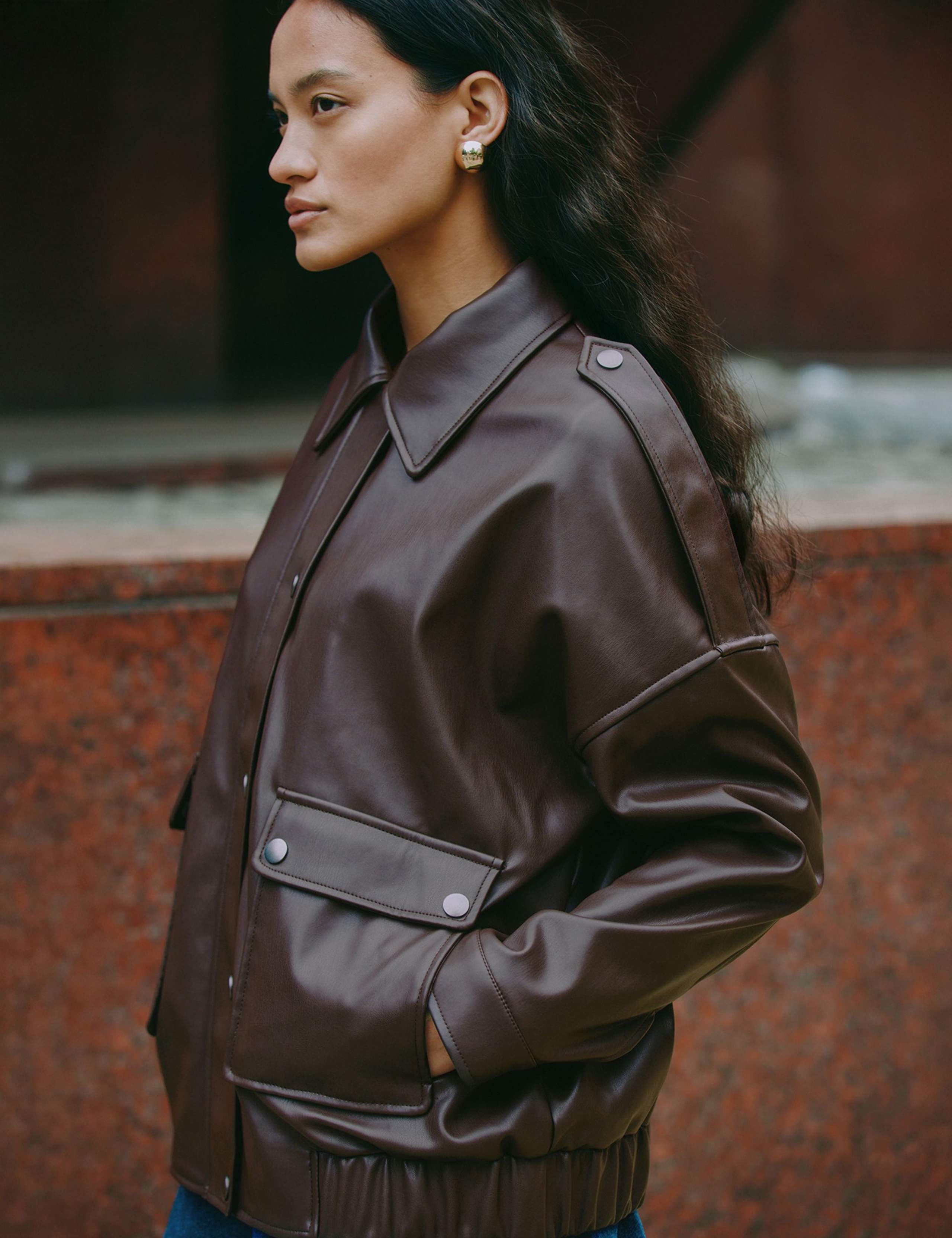 Faux Leather Collared Bomber Jacket 5 of 6