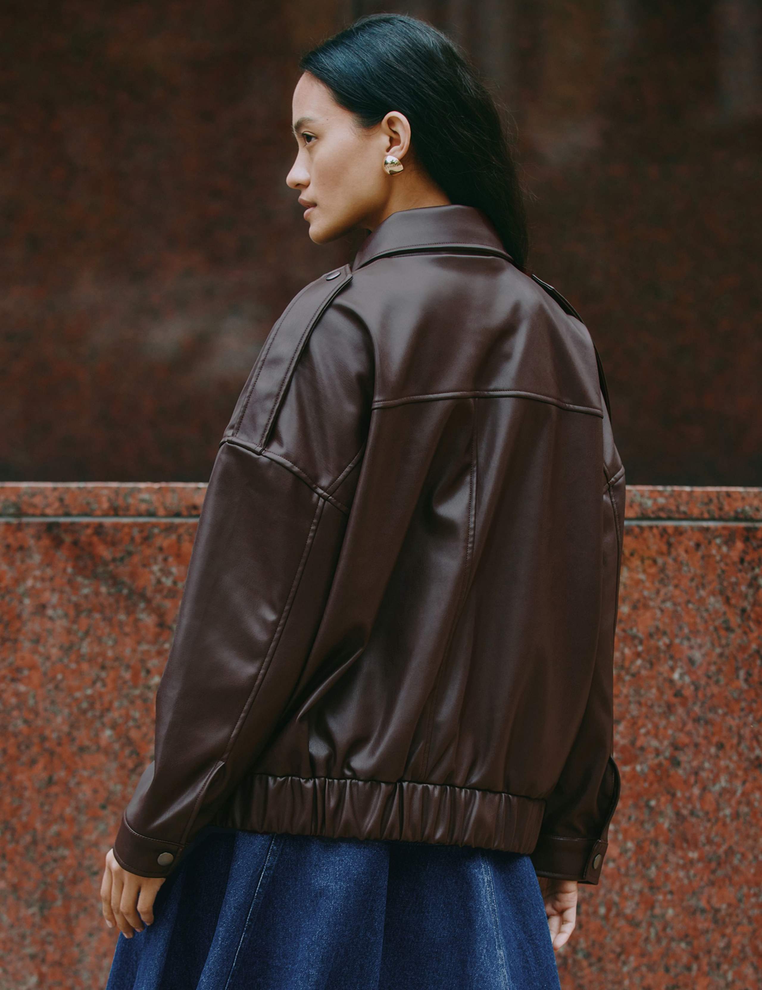 Faux Leather Collared Bomber Jacket 6 of 6