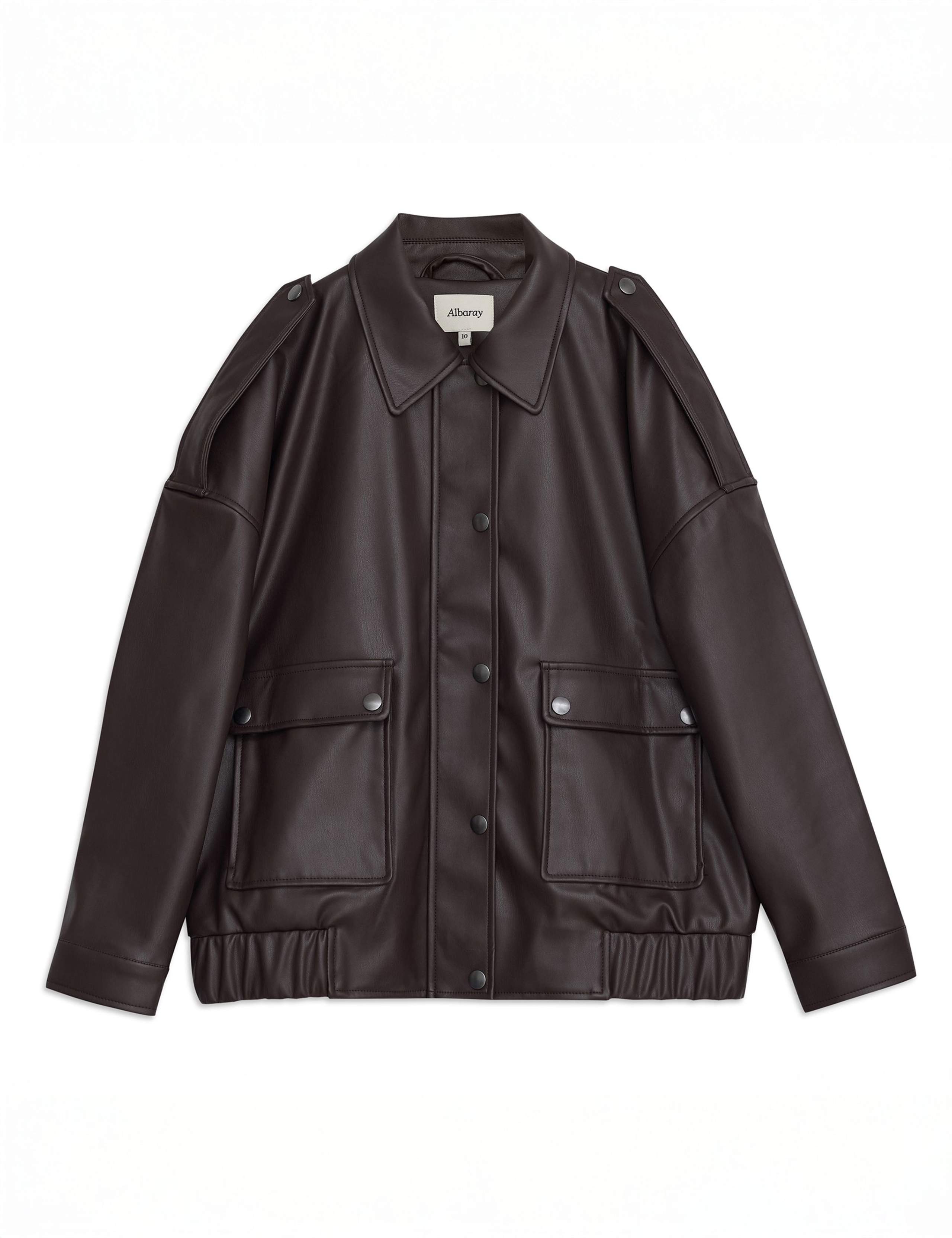 Faux Leather Collared Bomber Jacket 2 of 6
