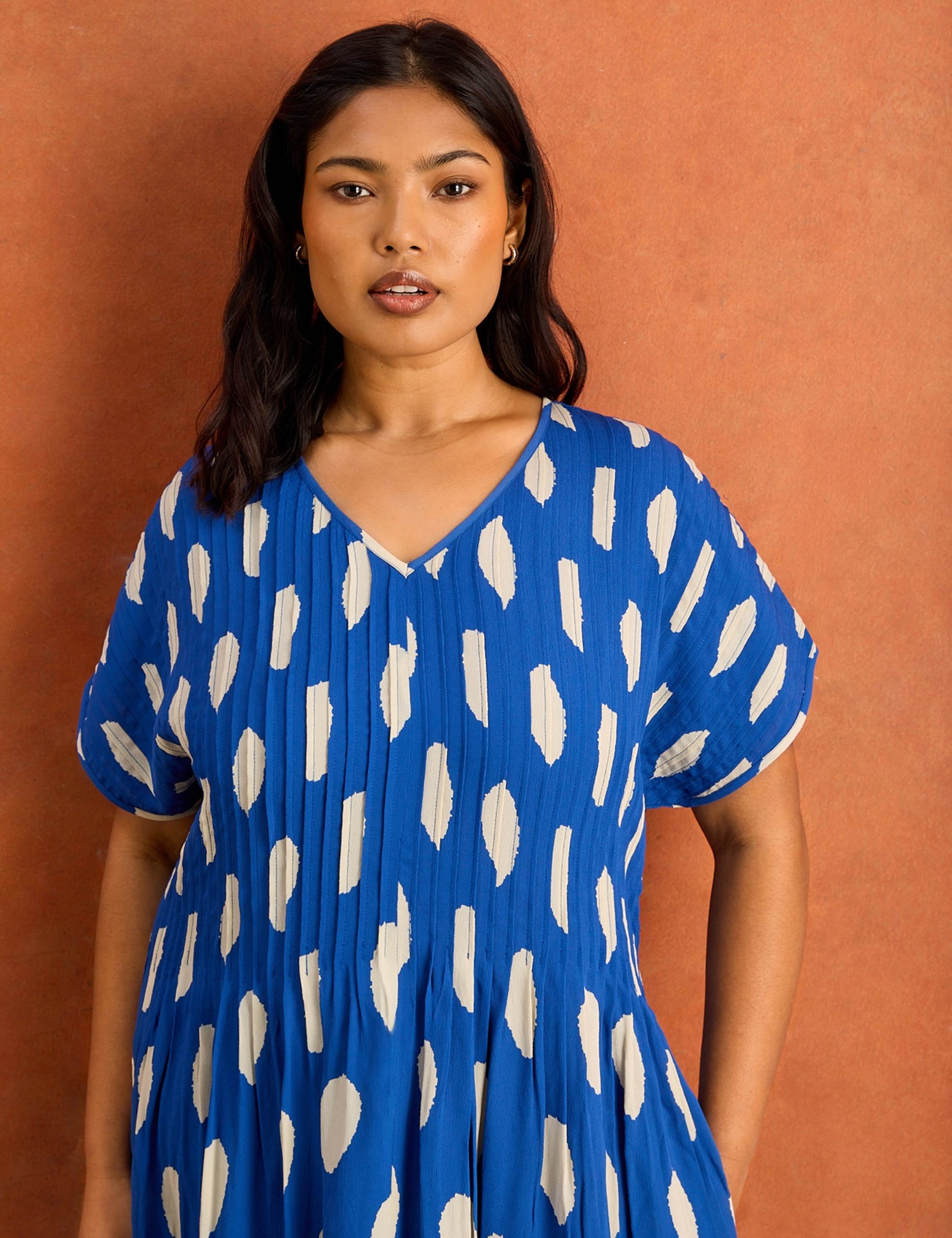 Spot Print V-Neck Midi Smock Dress 2 of 6