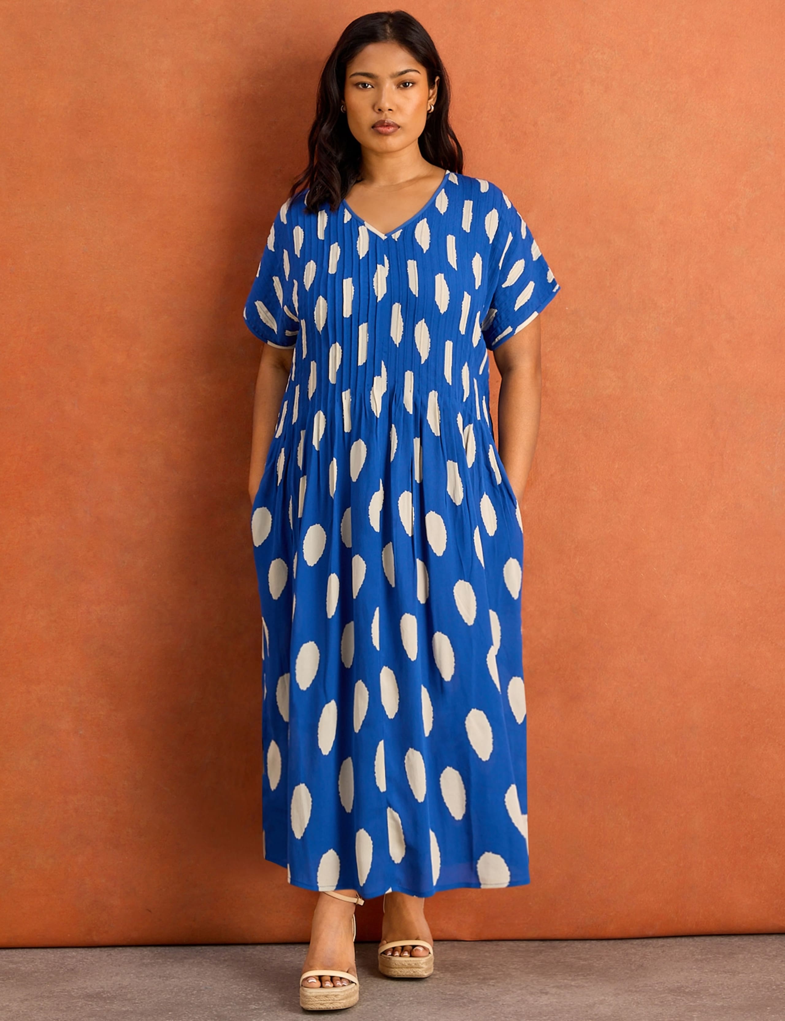 Spot Print V-Neck Midi Smock Dress 3 of 6