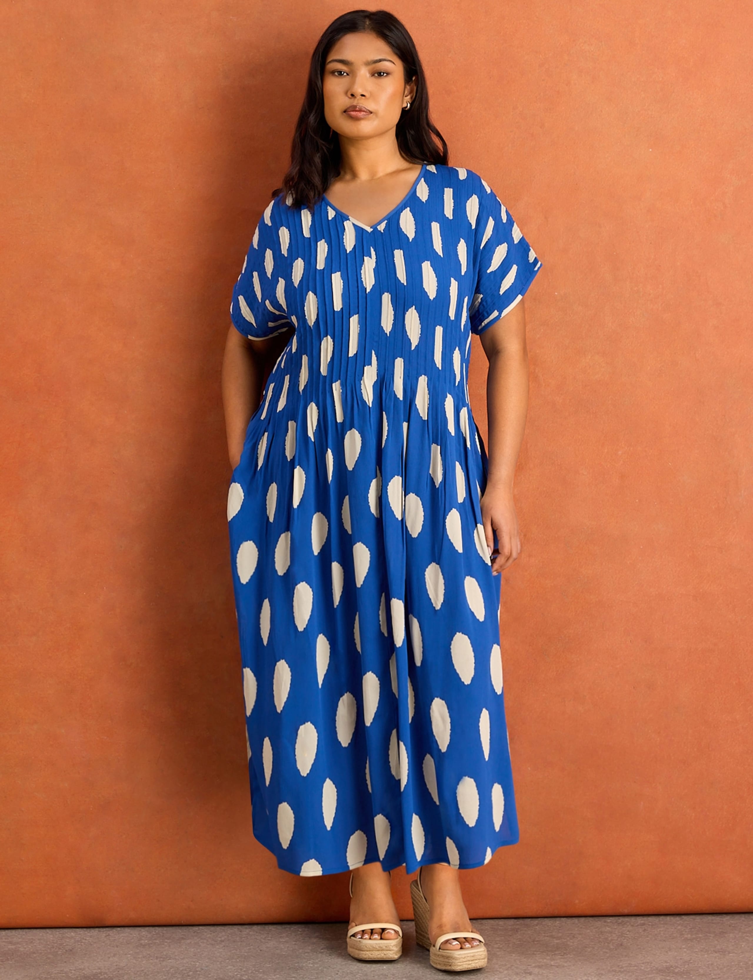 Spot Print V-Neck Midi Smock Dress 7 of 7