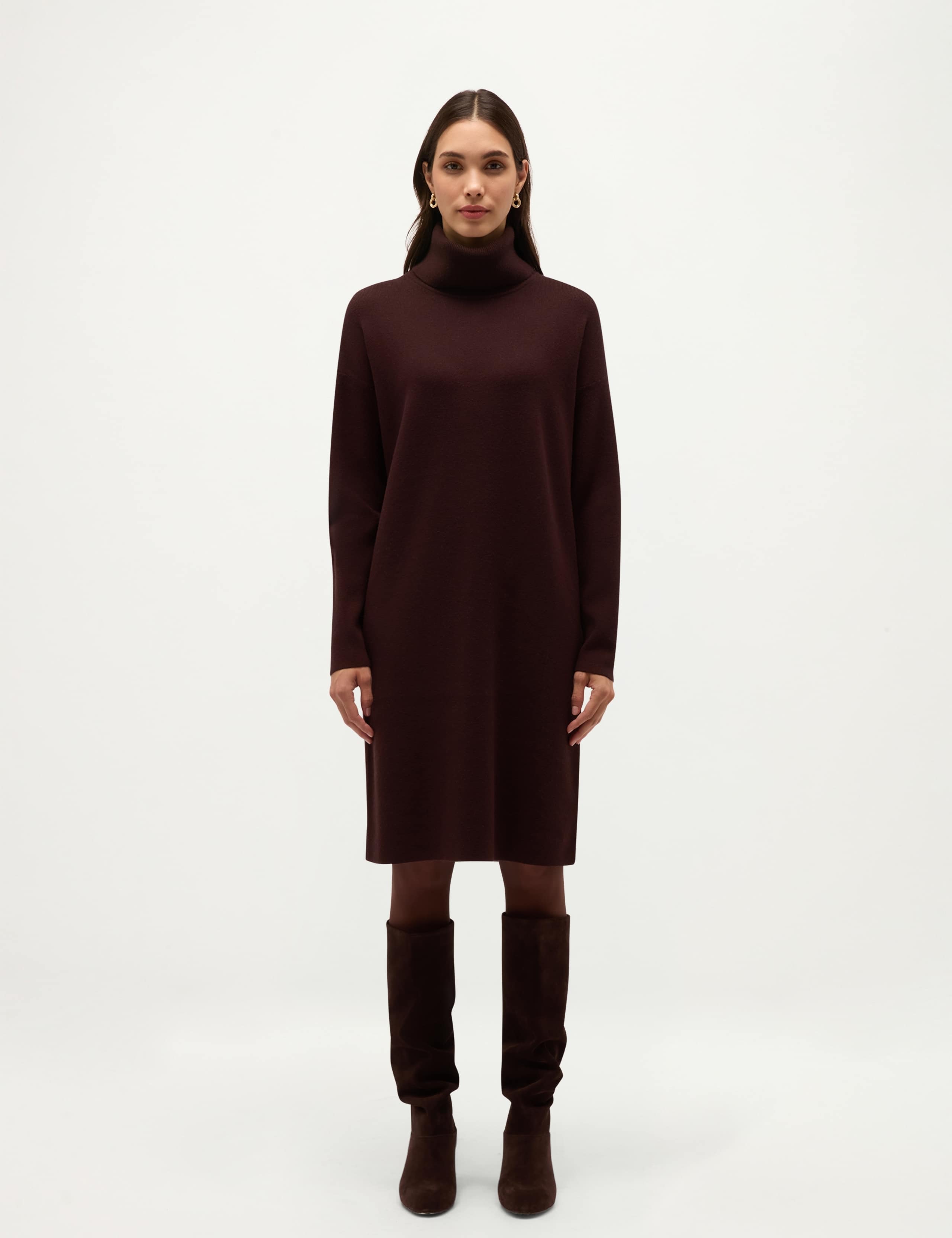 Wool Blend Roll Neck Knee Length Knitted Dress 3 of 6