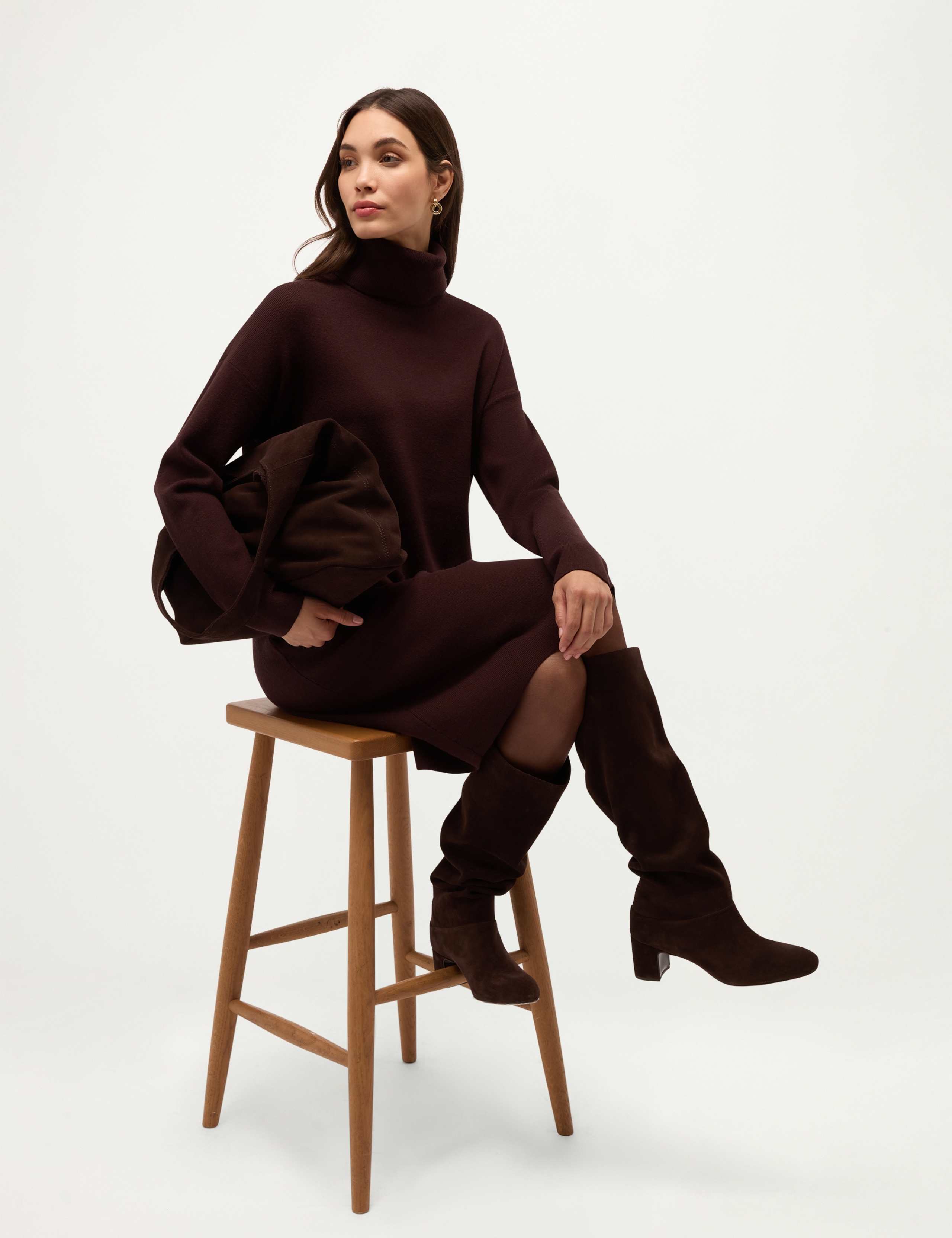 Wool Blend Roll Neck Knee Length Knitted Dress 4 of 6