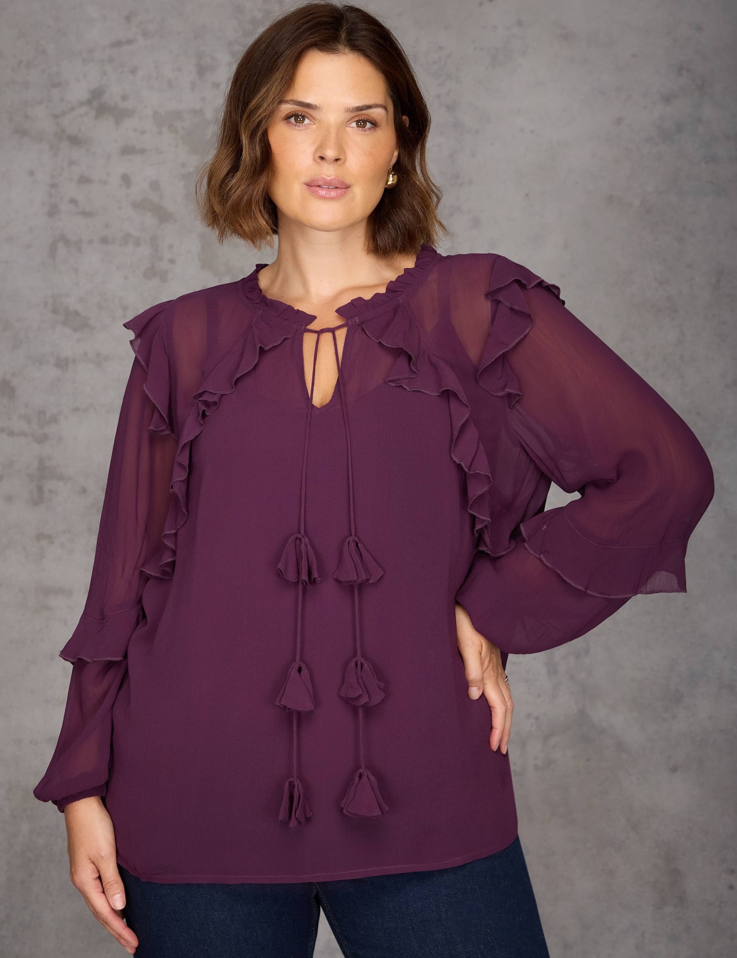 Ruffle Tie Neck Blouson Sleeve Blouse 1 of 6