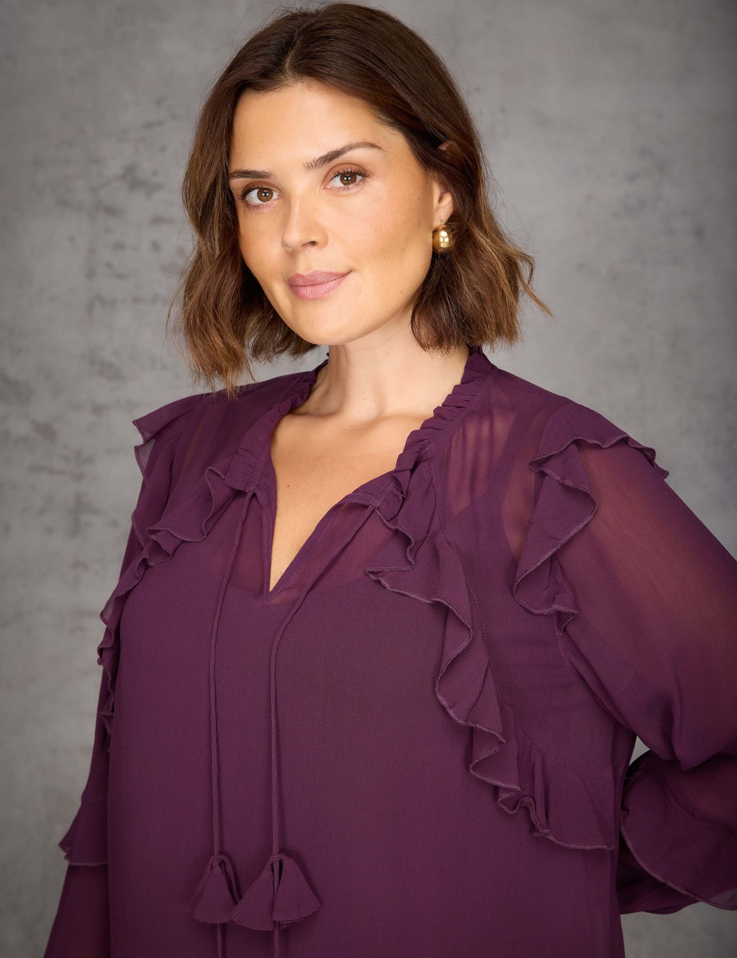 Ruffle Tie Neck Blouson Sleeve Blouse 2 of 6