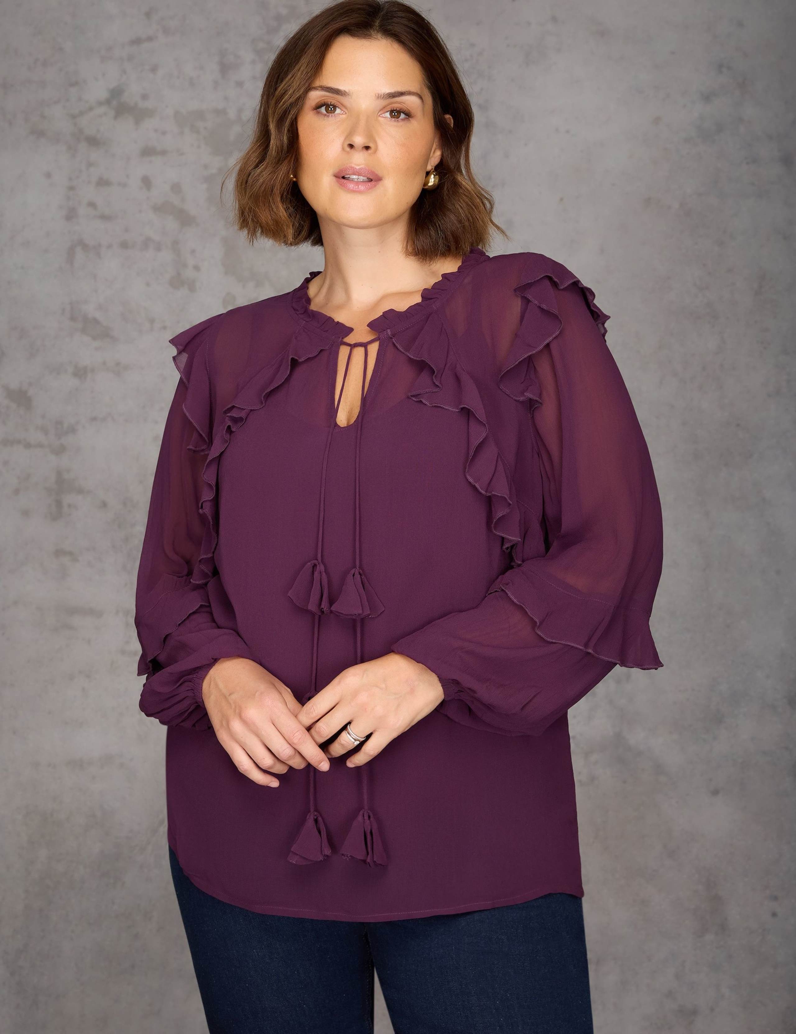 Ruffle Tie Neck Blouson Sleeve Blouse 3 of 6